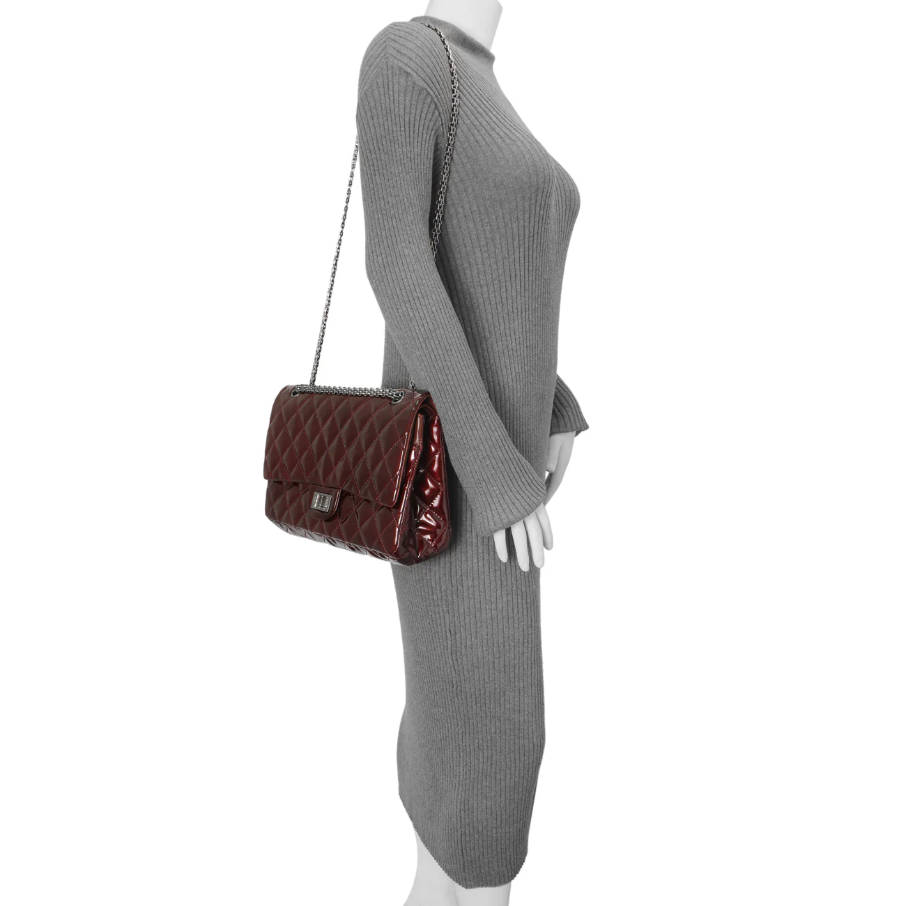 Chanel Burgundy Quilted Patent 2.55 Reissue 227 - Image 8