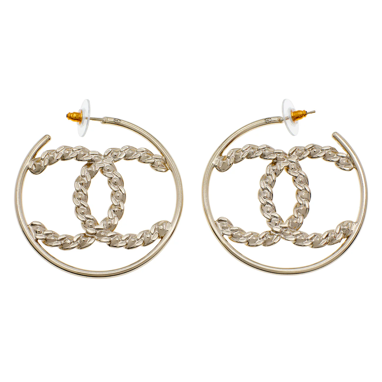 Chanel CC Crystal Hoop Earrings - Image 2
