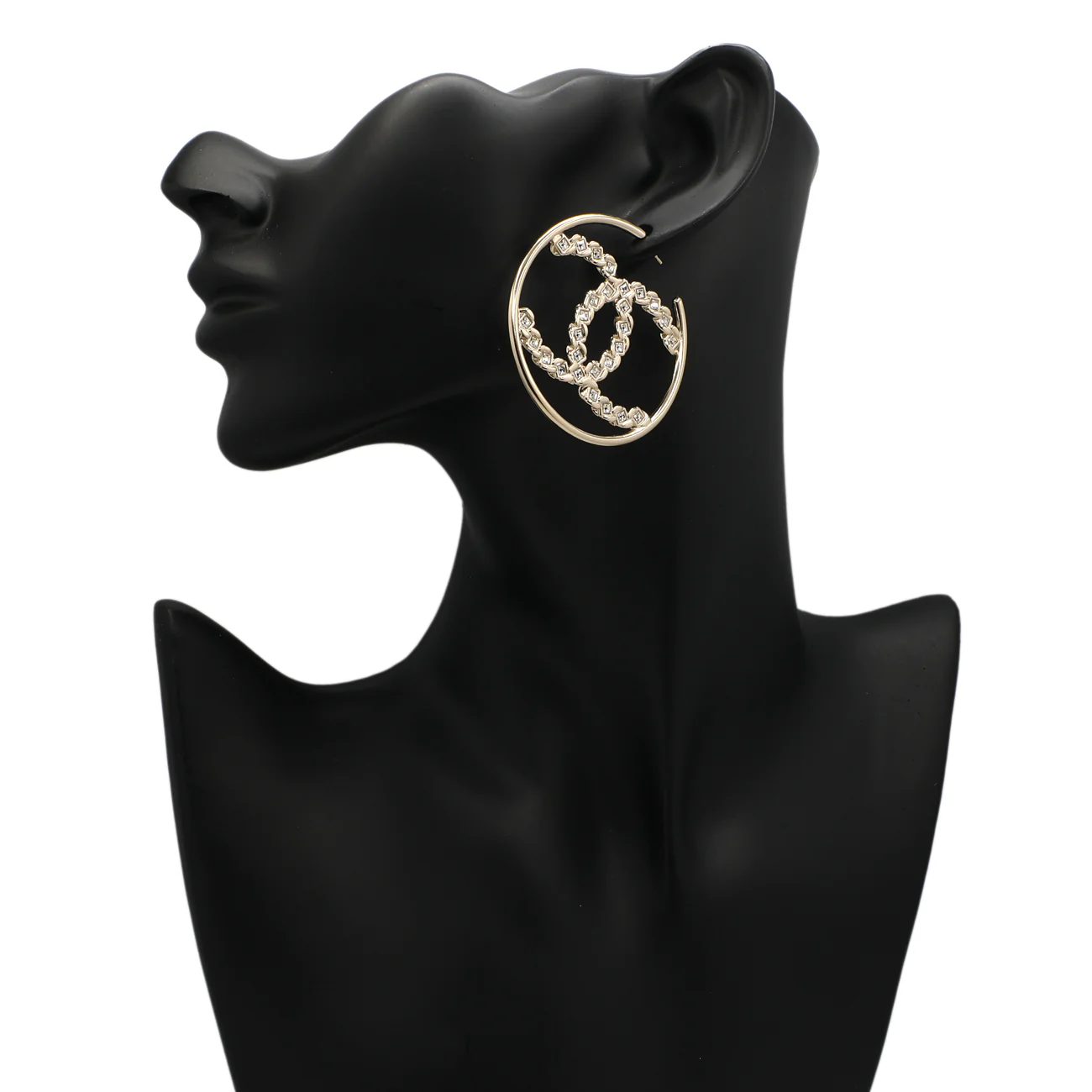 Chanel CC Crystal Hoop Earrings - Image 3