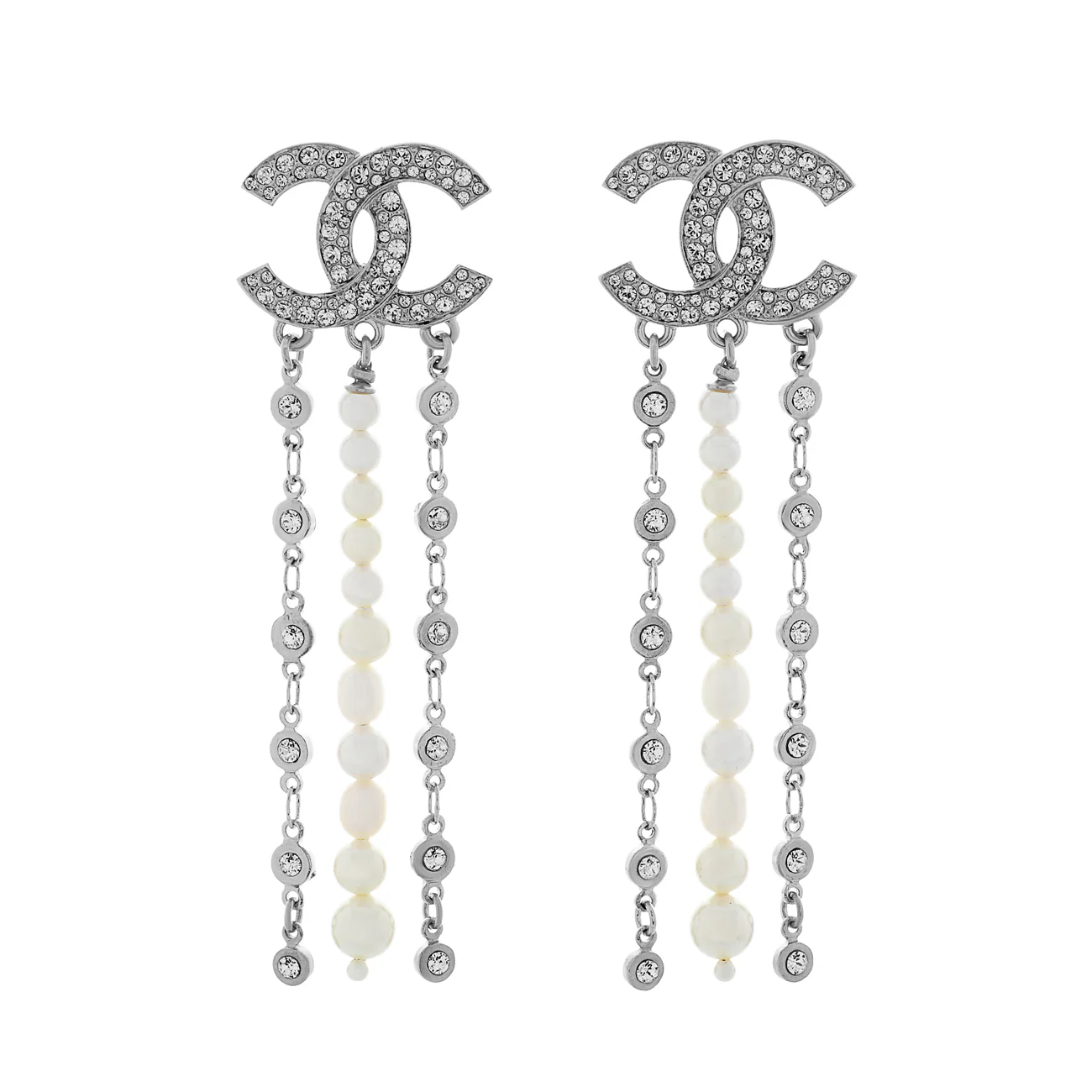 Chanel CC Pearl Crystal Drop Earrings