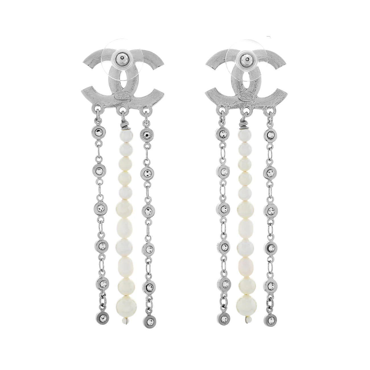 Chanel CC Pearl Crystal Drop Earrings - Image 2