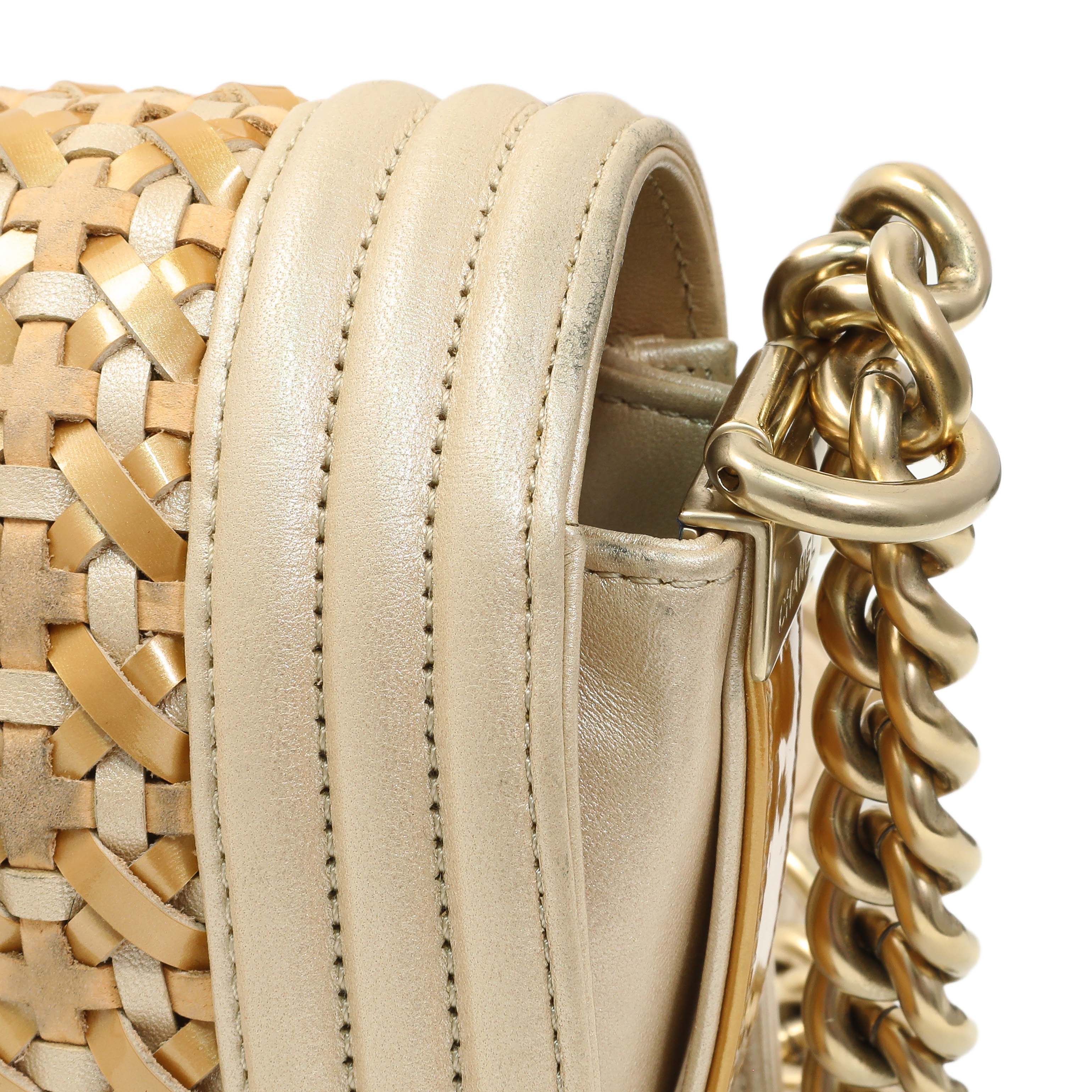 Chanel Champagne Braided Lambskin & Patent Small Boy Bag - Image 11