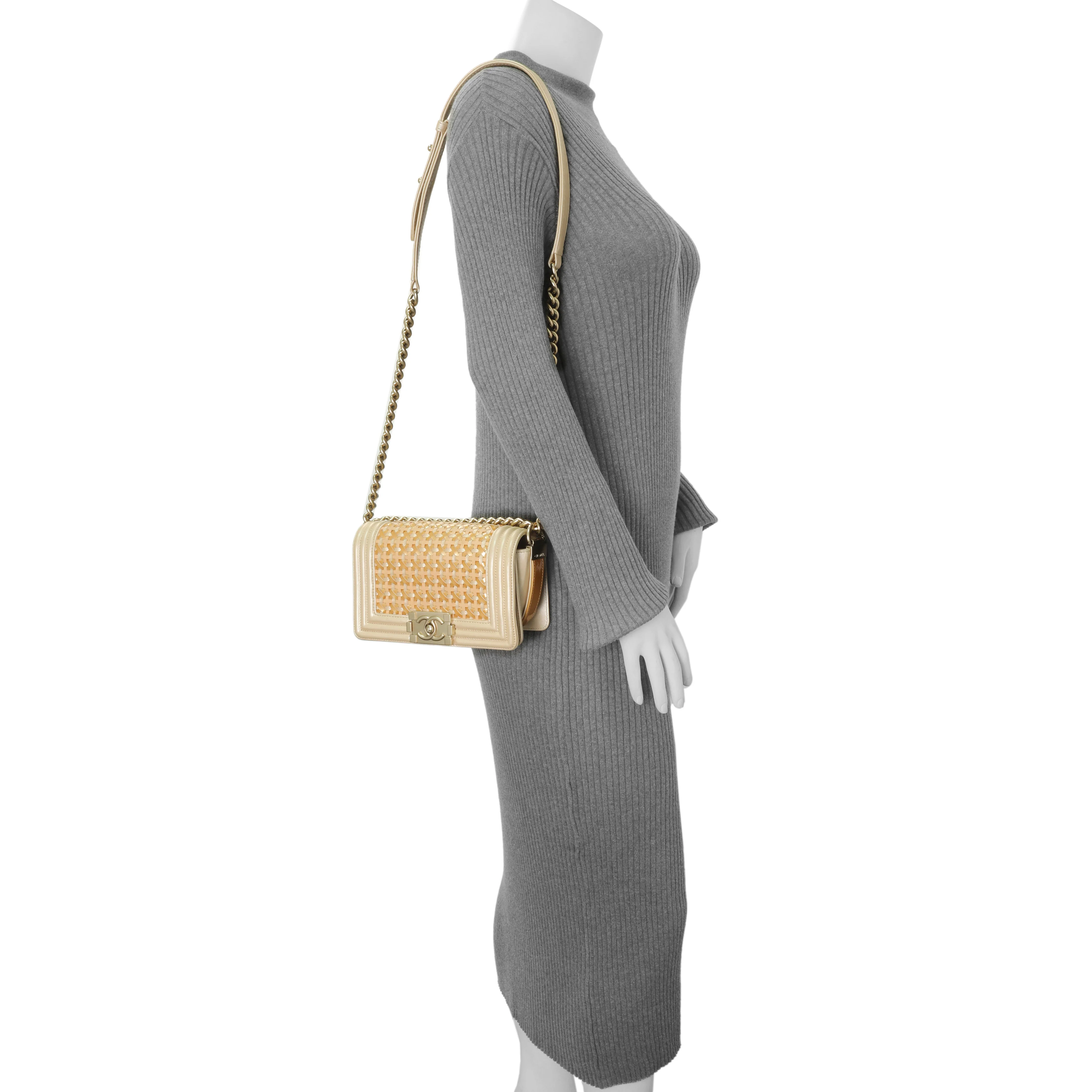 Chanel Champagne Braided Lambskin & Patent Small Boy Bag - Image 13