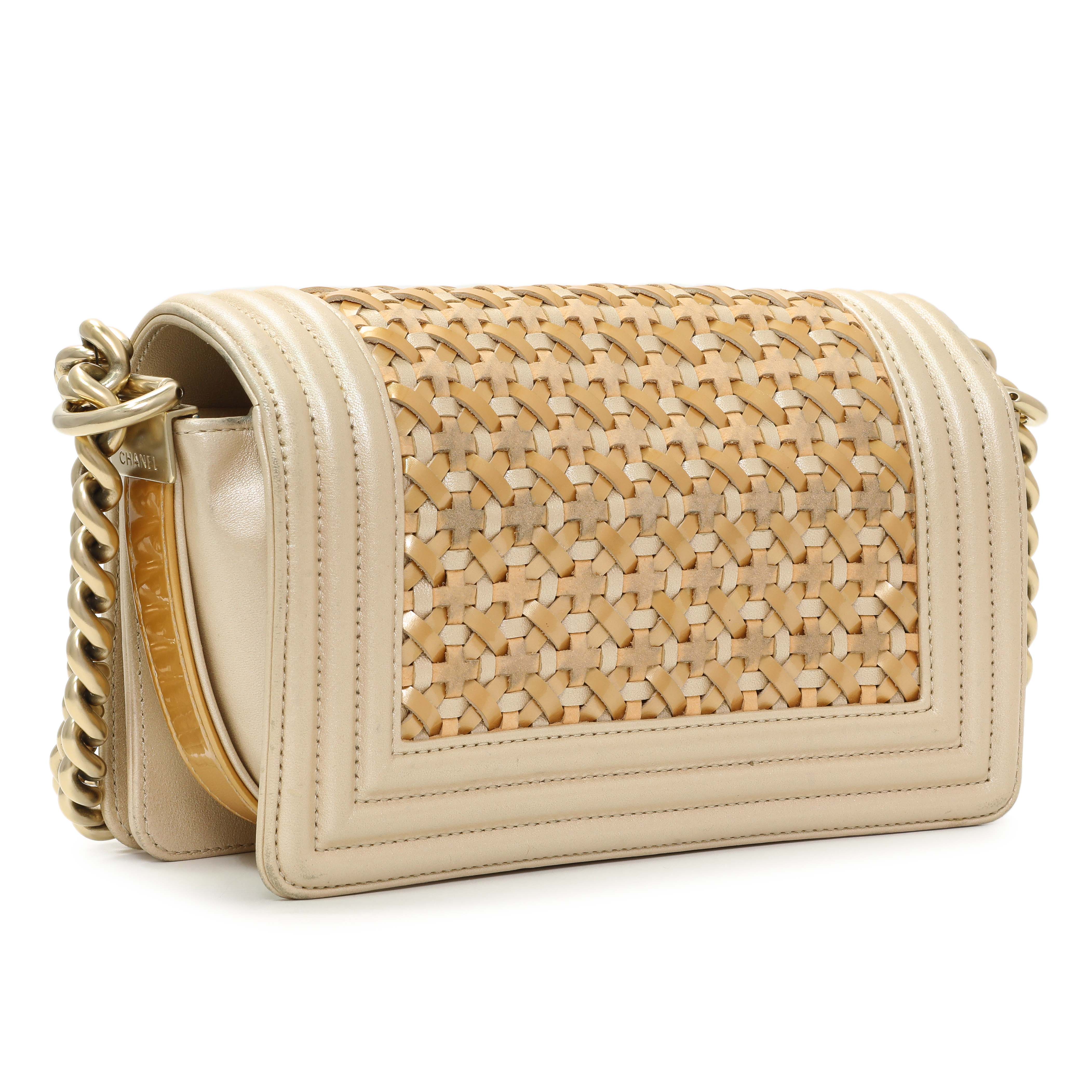 Chanel Champagne Braided Lambskin & Patent Small Boy Bag - Image 2