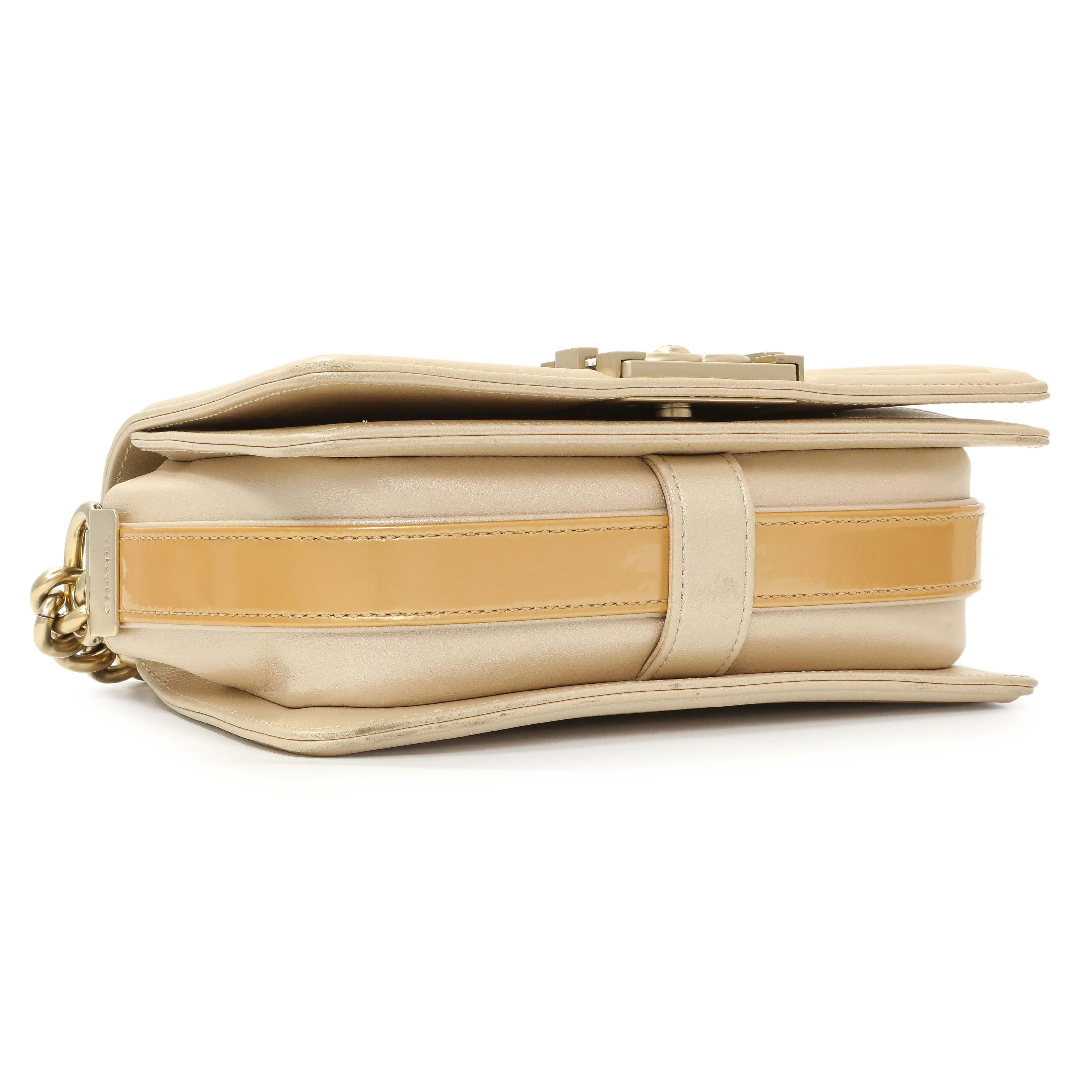 Chanel Champagne Braided Lambskin & Patent Small Boy Bag - Image 3