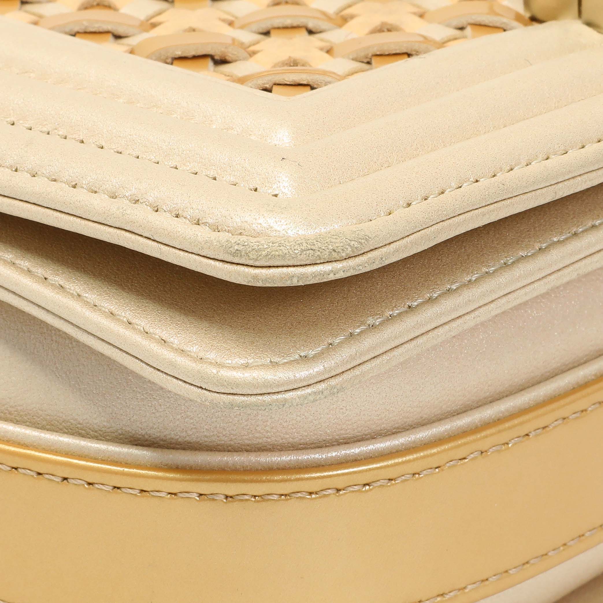 Chanel Champagne Braided Lambskin & Patent Small Boy Bag - Image 4