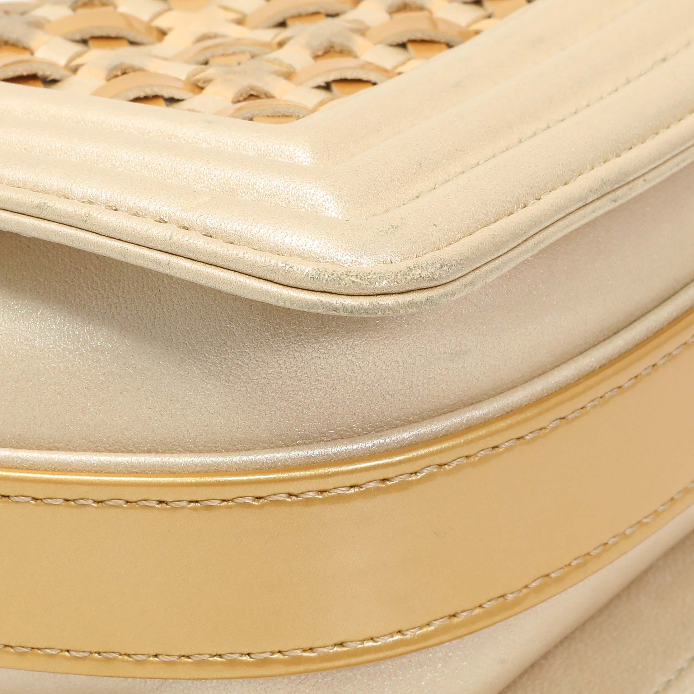 Chanel Champagne Braided Lambskin & Patent Small Boy Bag - Image 6