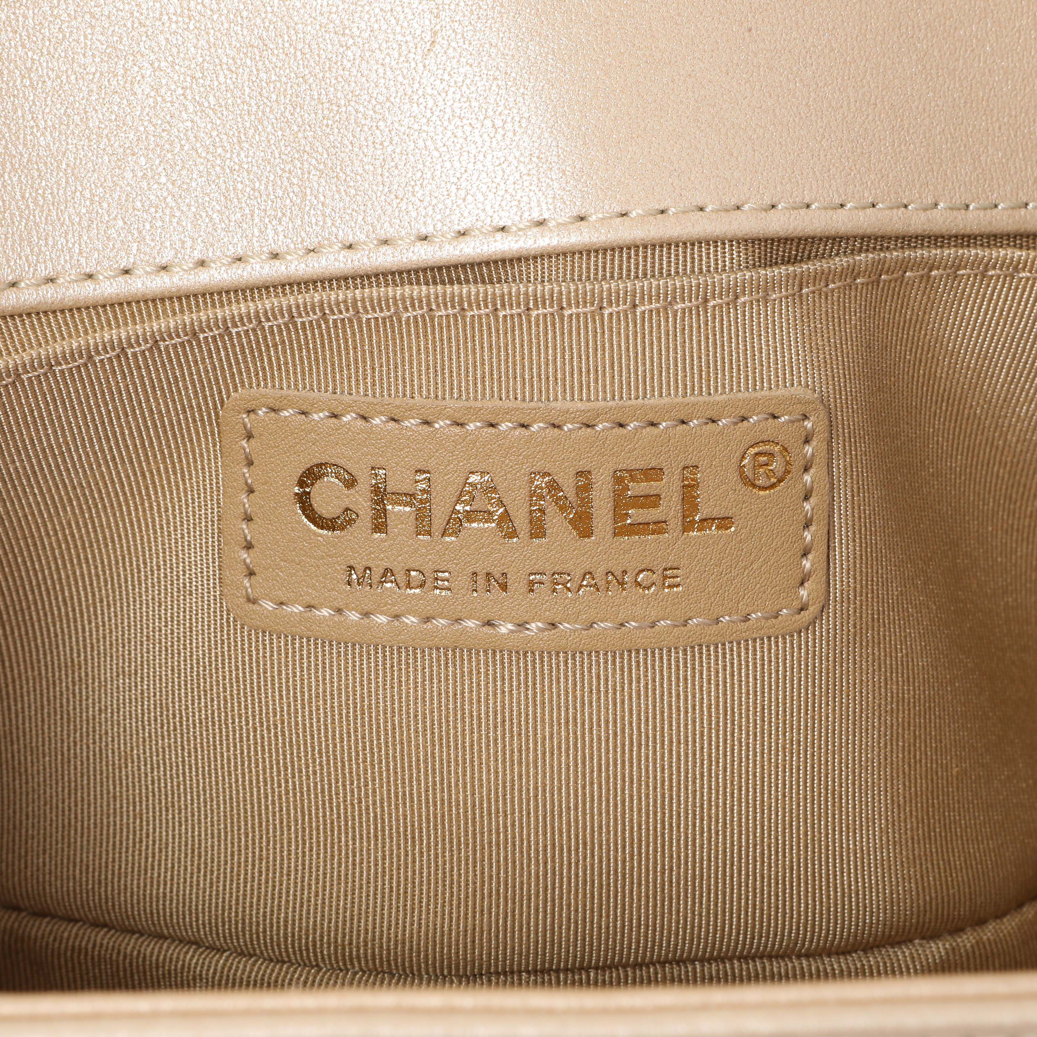Chanel Champagne Braided Lambskin & Patent Small Boy Bag - Image 9