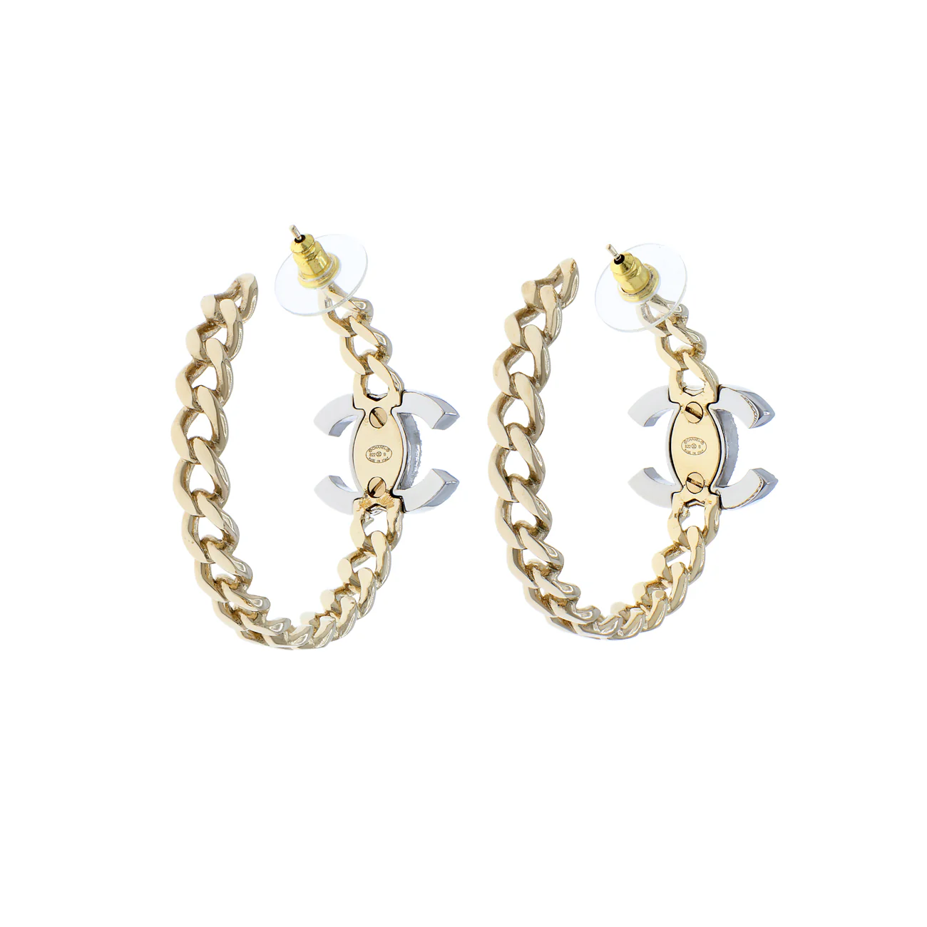 Chanel Crystal CC Chain Hoop Earrings - Image 2