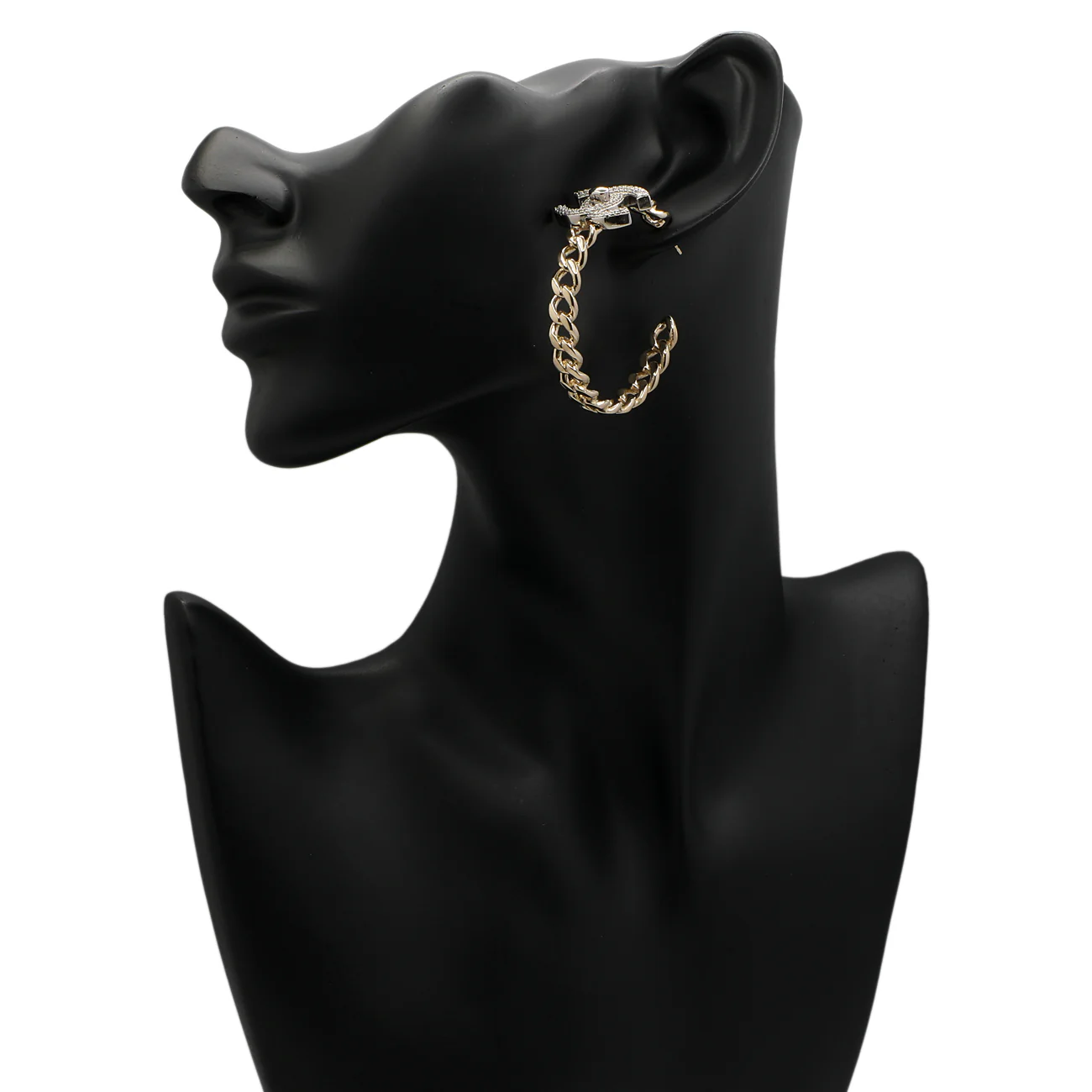 Chanel Crystal CC Chain Hoop Earrings - Image 3