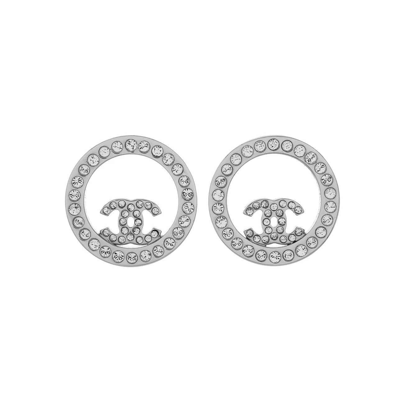 Chanel Crystal CC Round Earrings