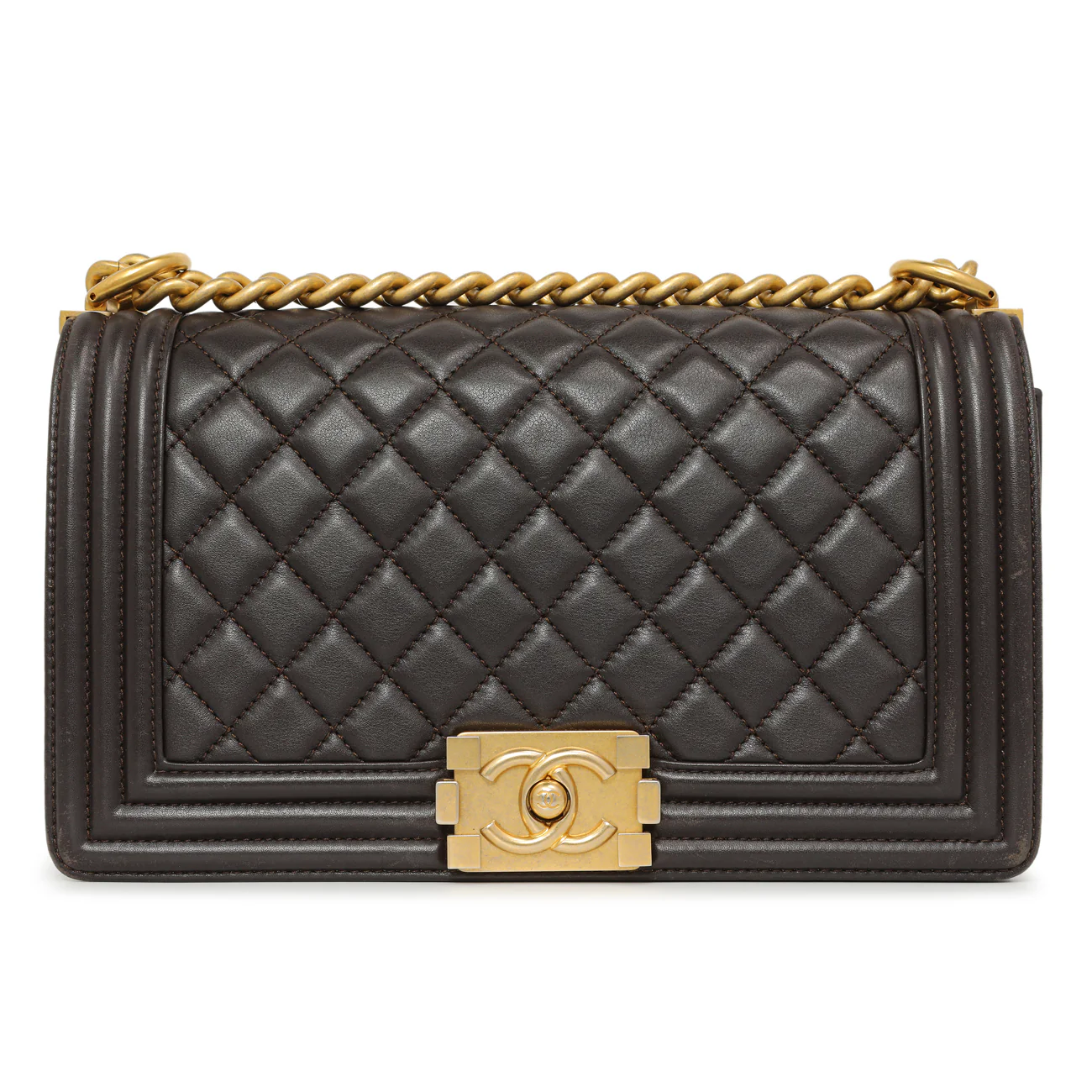 Chanel Dark Brown Quilted Calfskin Medium Boy Bag - Image 2