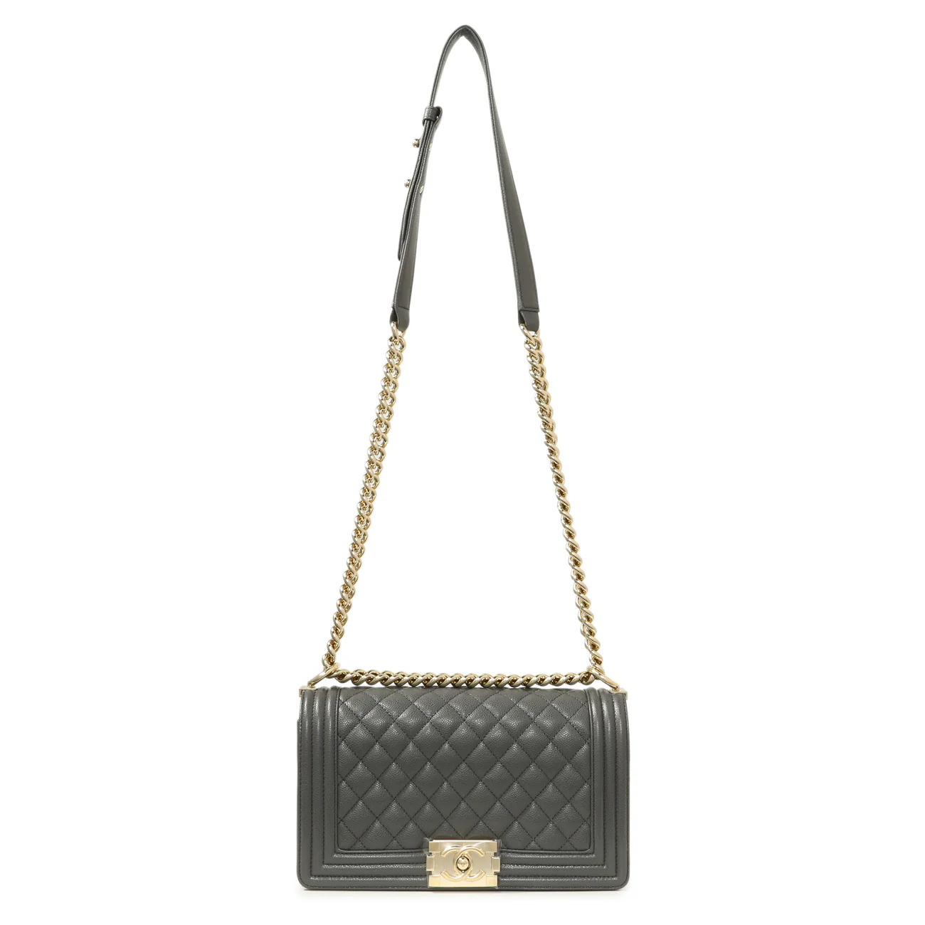 Chanel Dark Grey Quilted Caviar Medium Boy Bag