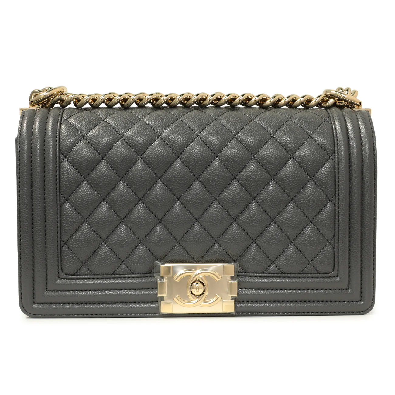 Chanel Dark Grey Quilted Caviar Medium Boy Bag - Image 2
