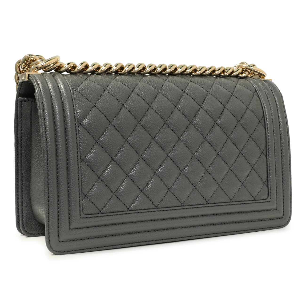Chanel Dark Grey Quilted Caviar Medium Boy Bag - Image 3