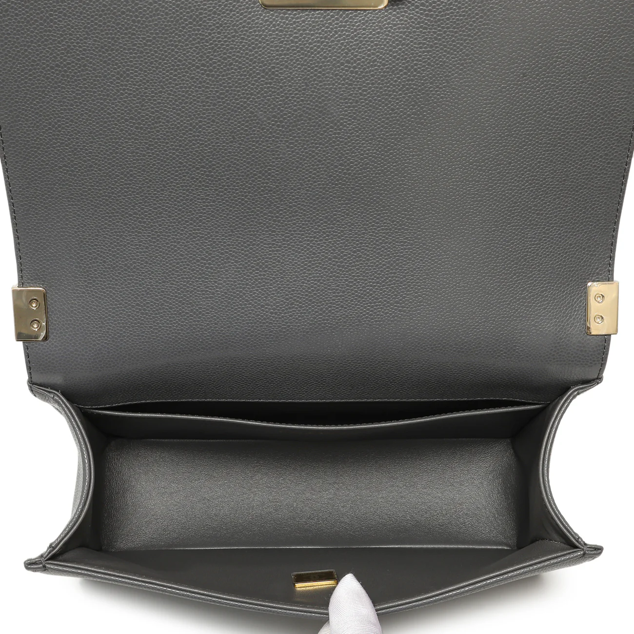 Chanel Dark Grey Quilted Caviar Medium Boy Bag - Image 5