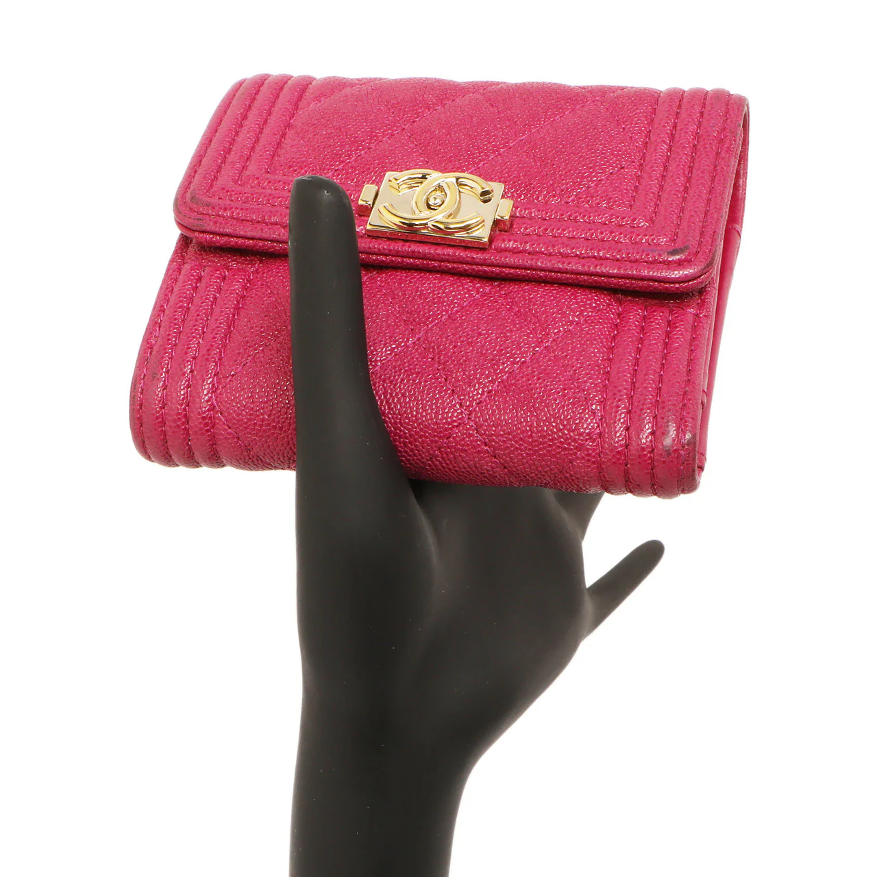 Chanel Fuchsia Quilted Caviar Boy Compact Wallet - Image 12