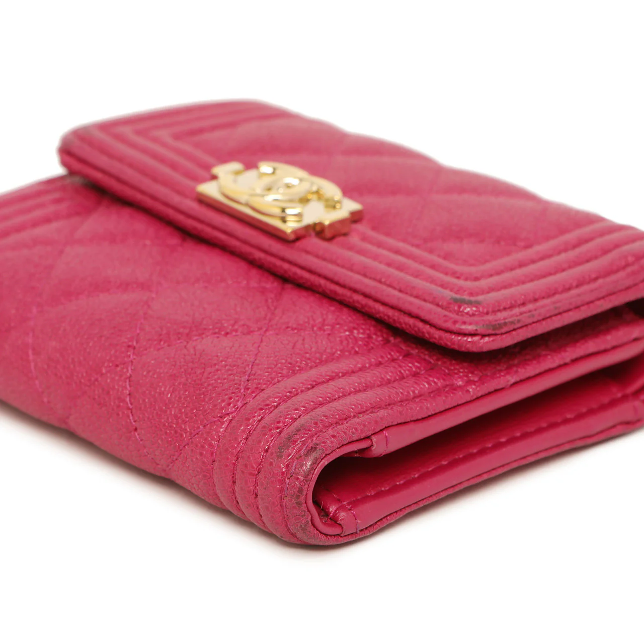 Chanel Fuchsia Quilted Caviar Boy Compact Wallet - Image 13