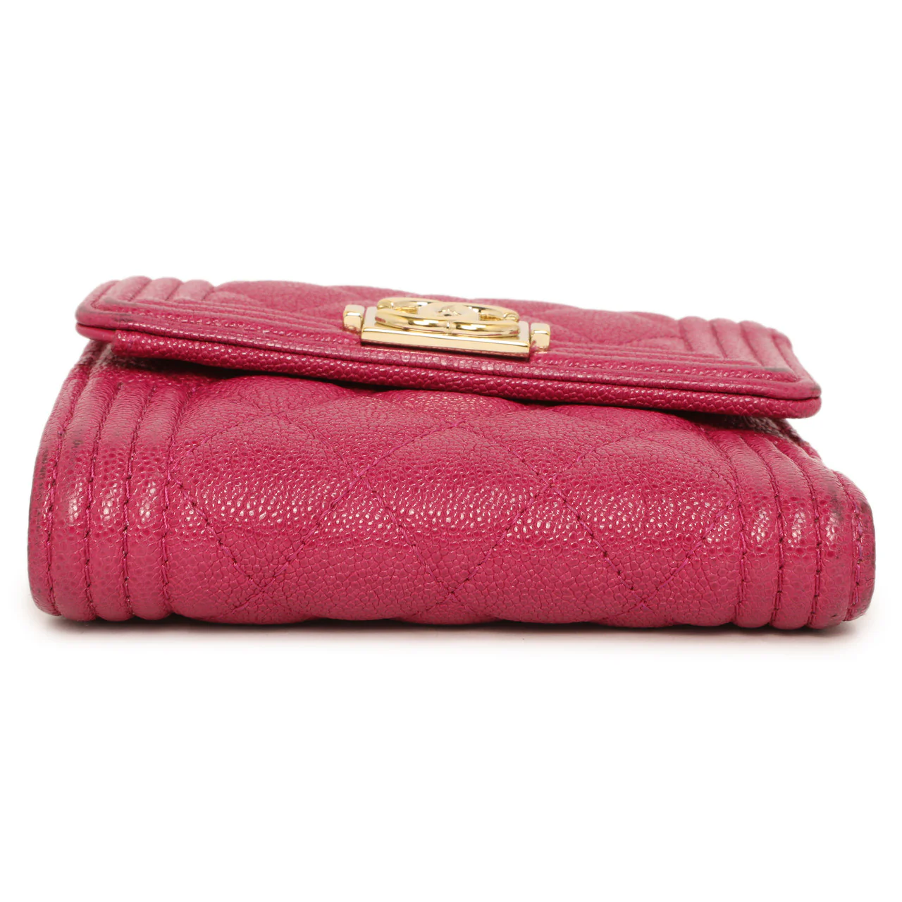 Chanel Fuchsia Quilted Caviar Boy Compact Wallet - Image 3