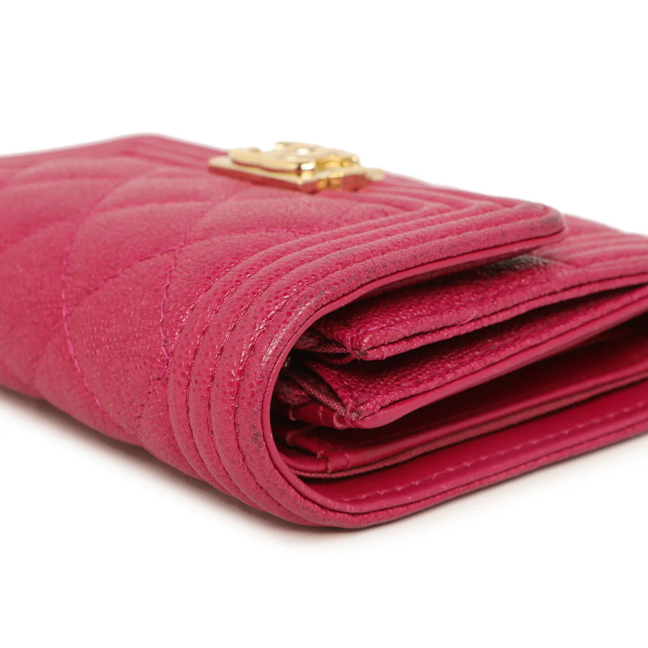Chanel Fuchsia Quilted Caviar Boy Compact Wallet - Image 4
