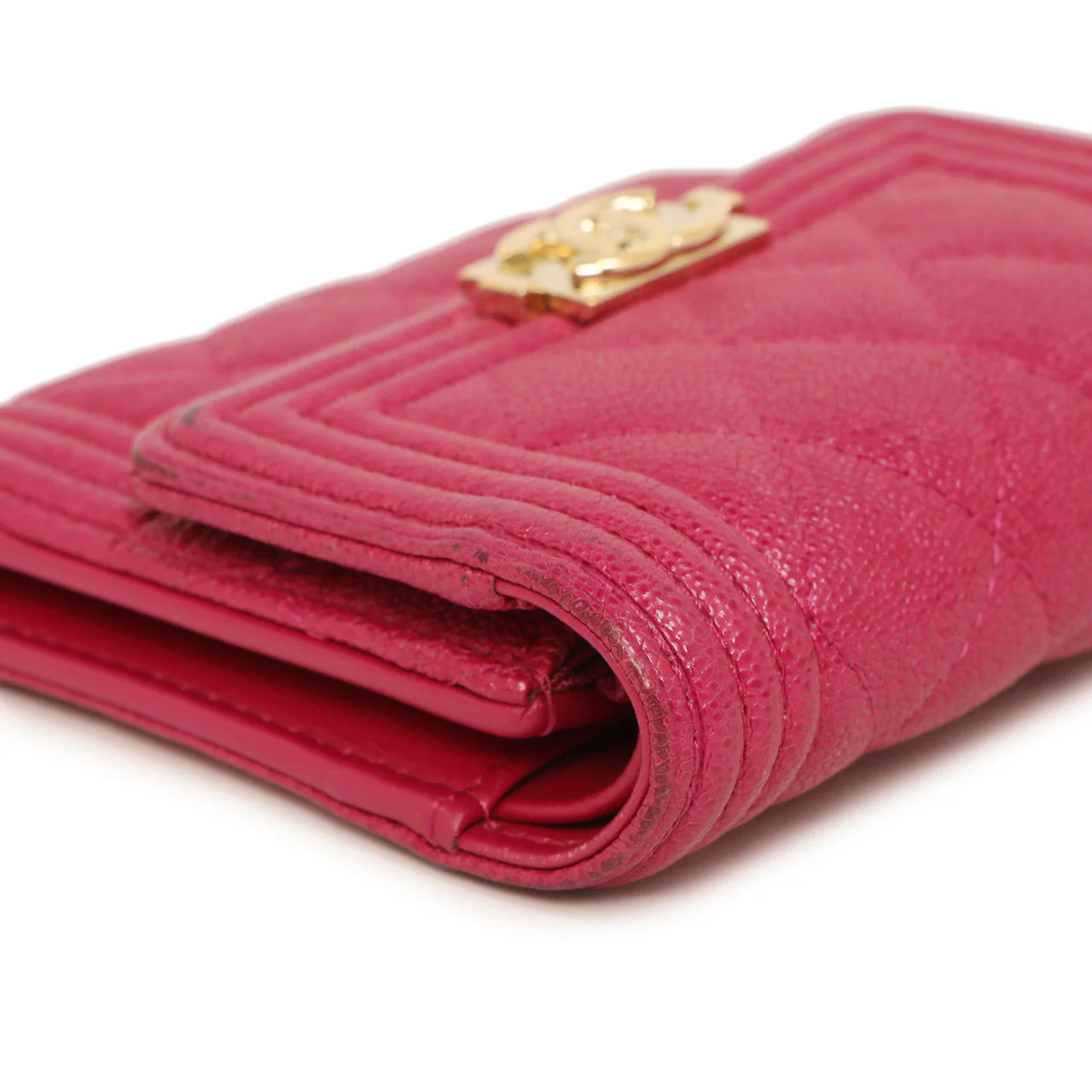 Chanel Fuchsia Quilted Caviar Boy Compact Wallet - Image 5