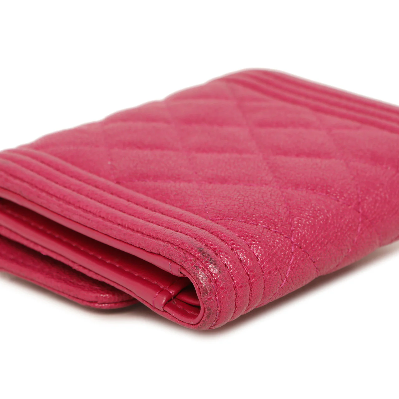 Chanel Fuchsia Quilted Caviar Boy Compact Wallet - Image 7
