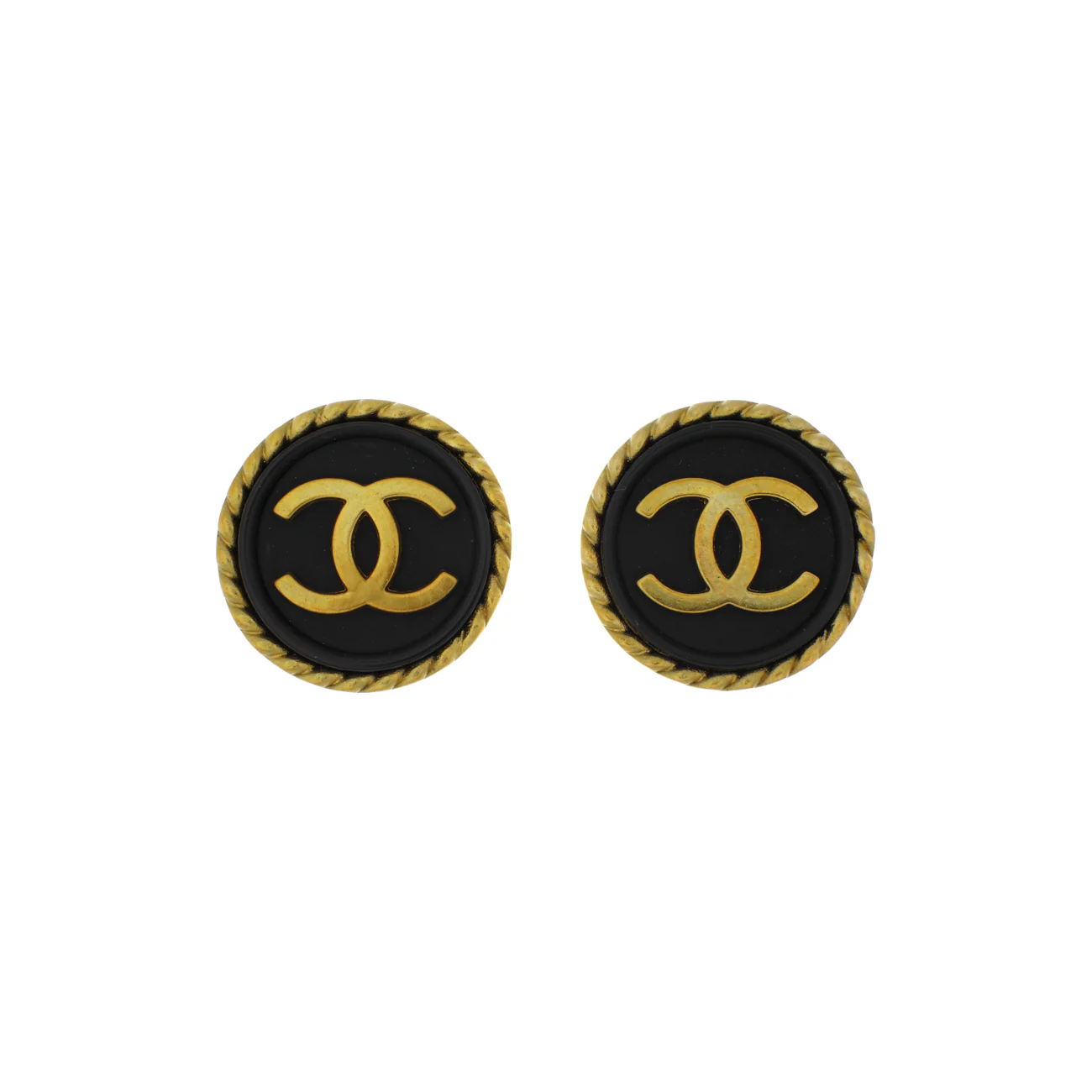 Chanel Gold Black CC Clip On Earrings