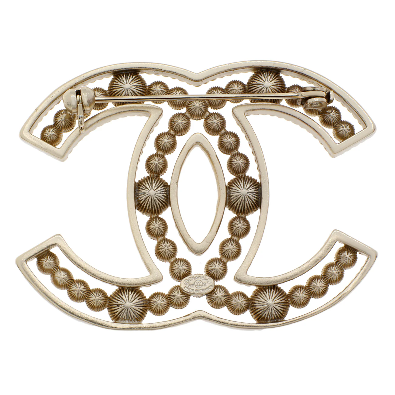 Chanel Gold Pearl Crystal Sparkling Pearls CC Brooch - Image 2