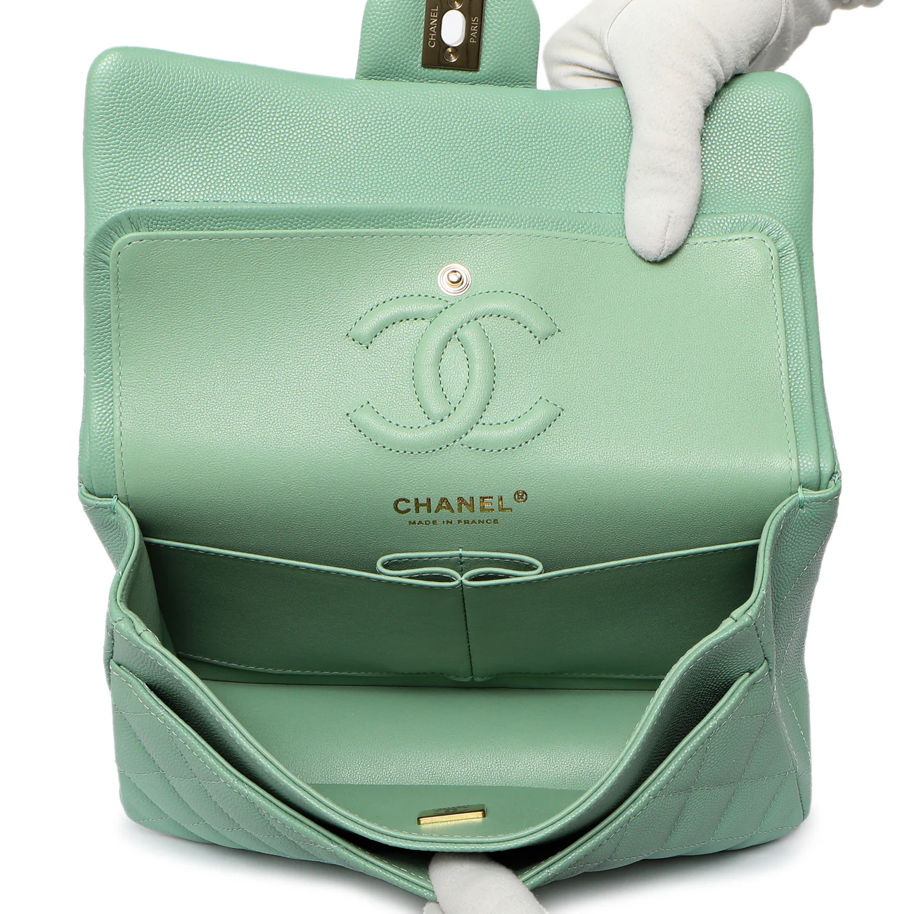 Chanel Green Quilted Caviar Small Classic Double Flap - Image 5