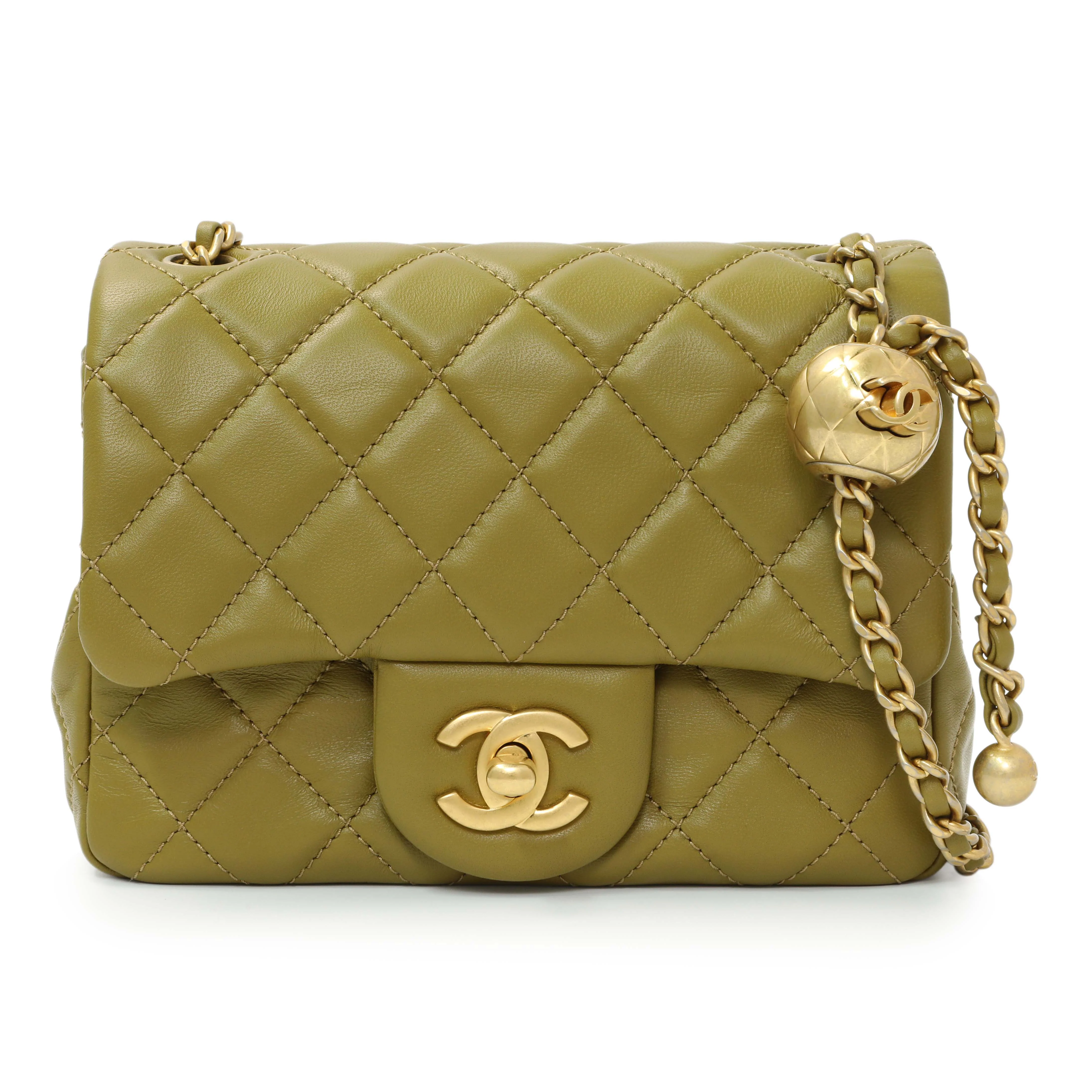 Chanel Green Quilted Lambskin Mini Pearl Crush Flap