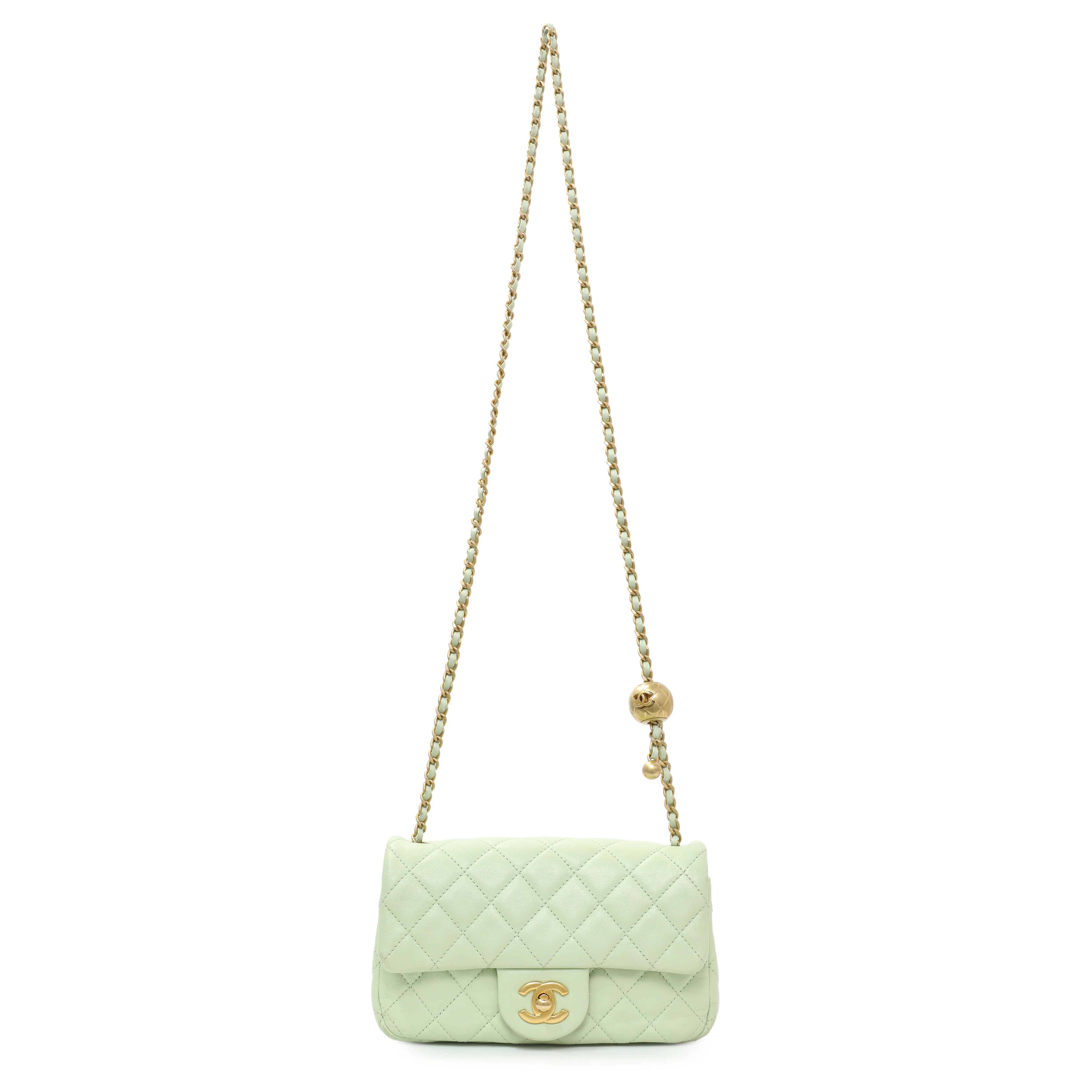 Chanel Green Quilted Lambskin Mini Pearl Crush Rectangular Flap