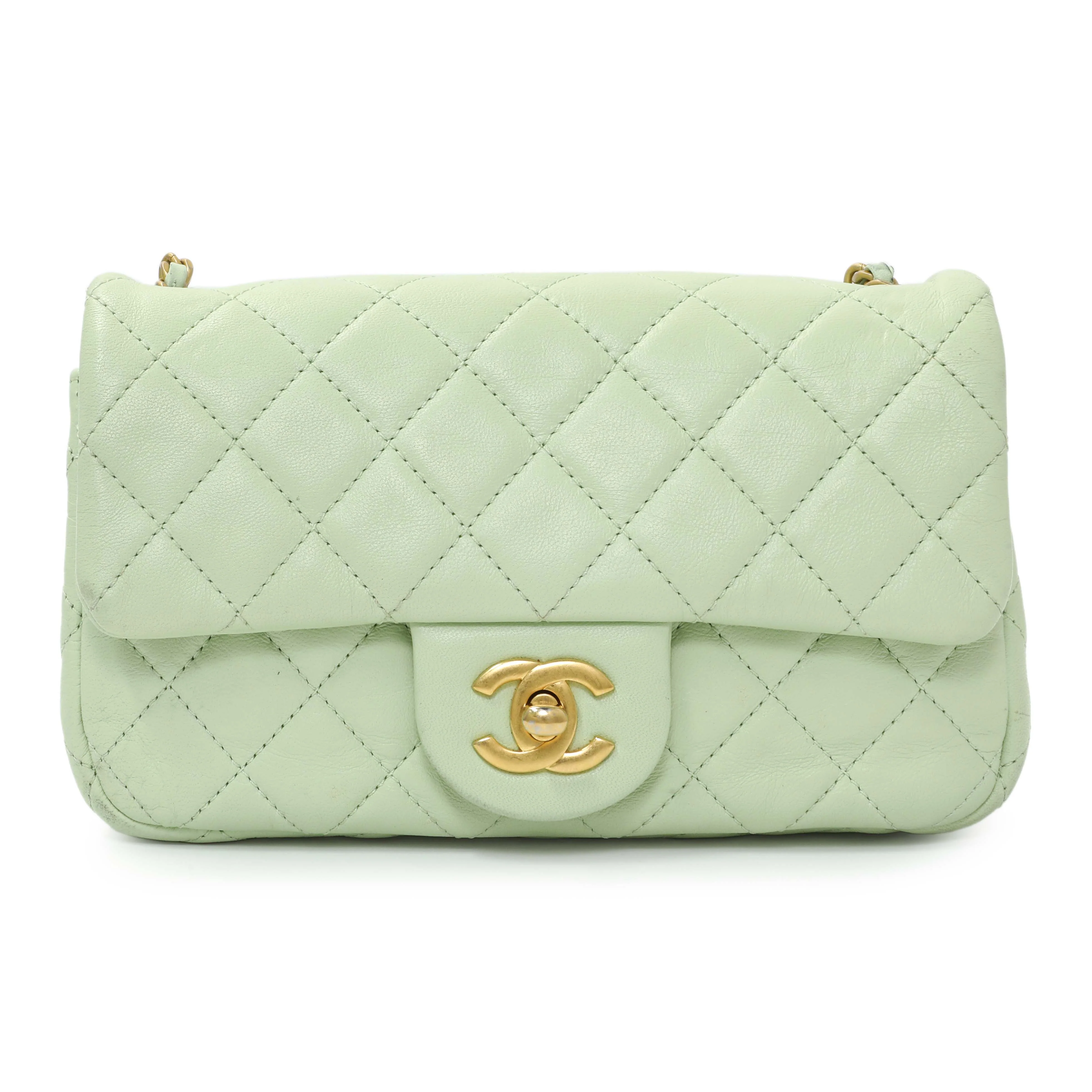 Chanel Green Quilted Lambskin Mini Pearl Crush Rectangular Flap - Image 2