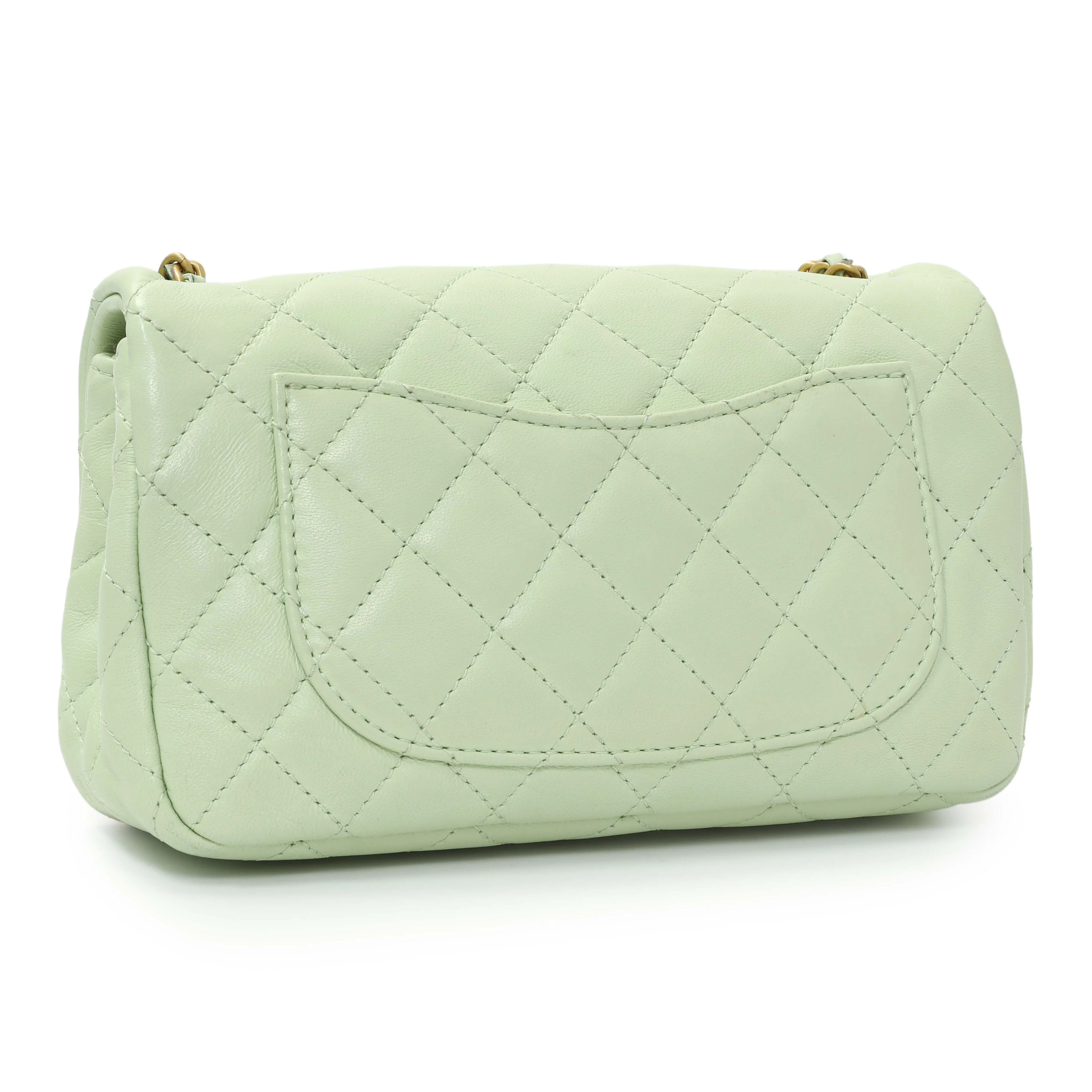 Chanel Green Quilted Lambskin Mini Pearl Crush Rectangular Flap - Image 3