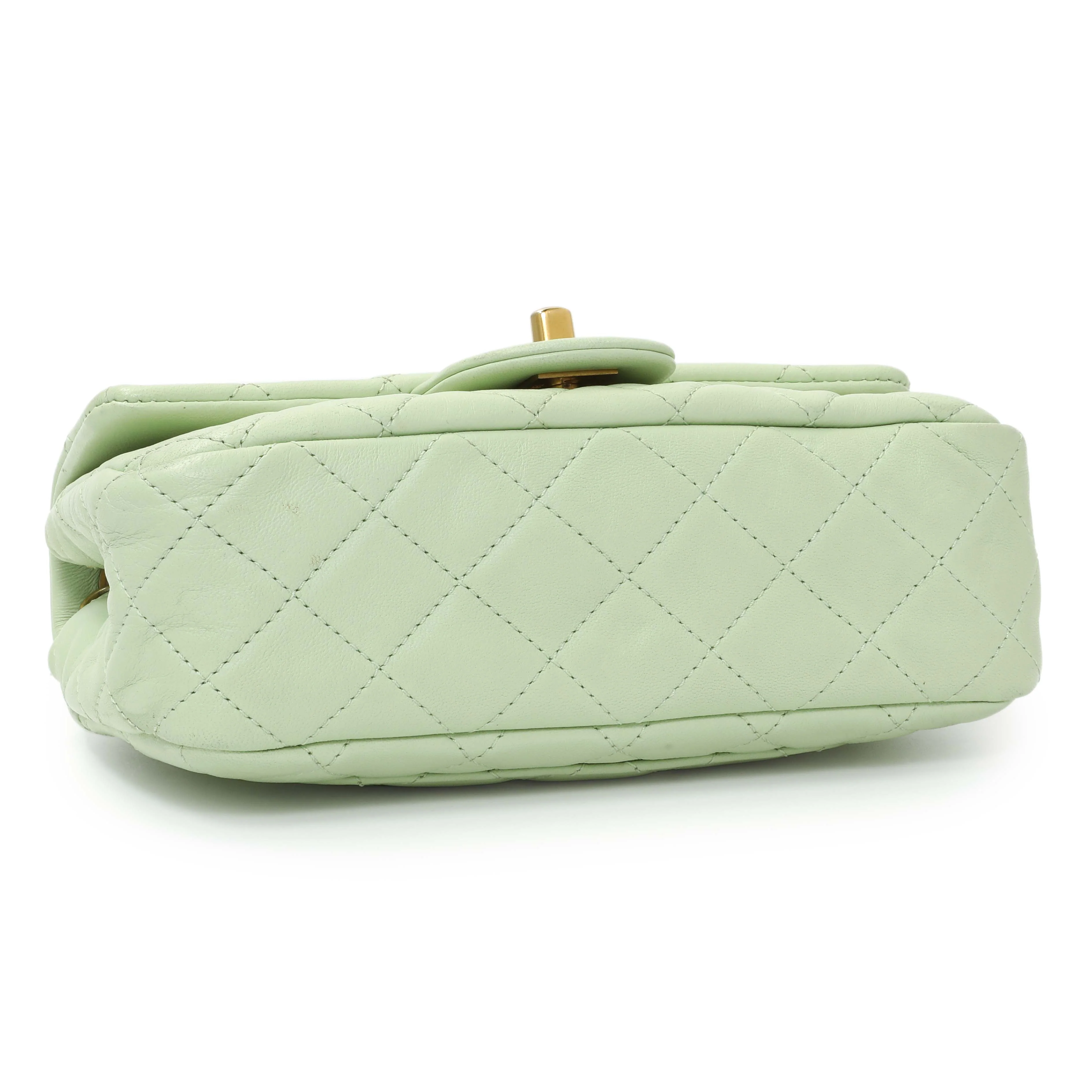 Chanel Green Quilted Lambskin Mini Pearl Crush Rectangular Flap - Image 4