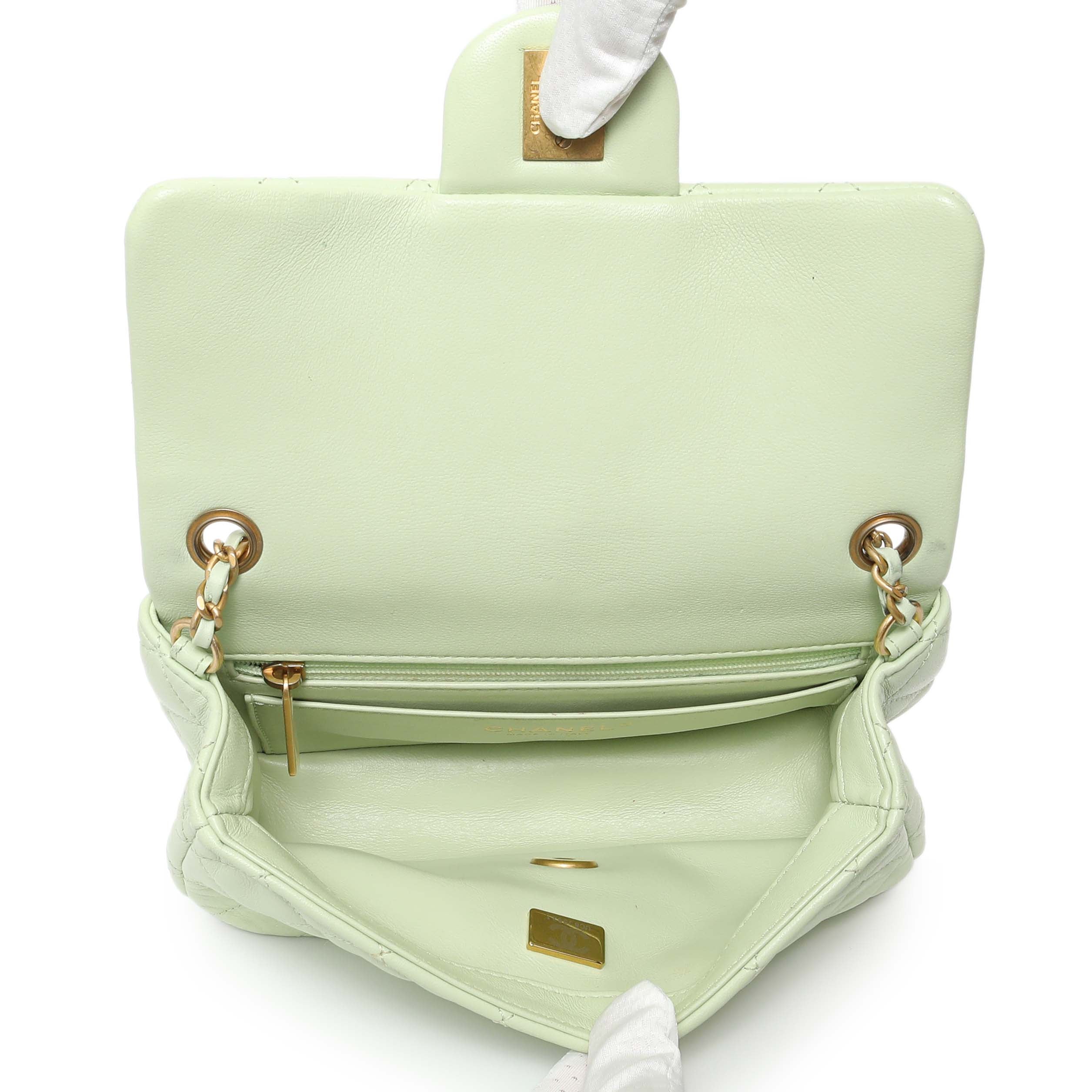 Chanel Green Quilted Lambskin Mini Pearl Crush Rectangular Flap - Image 9