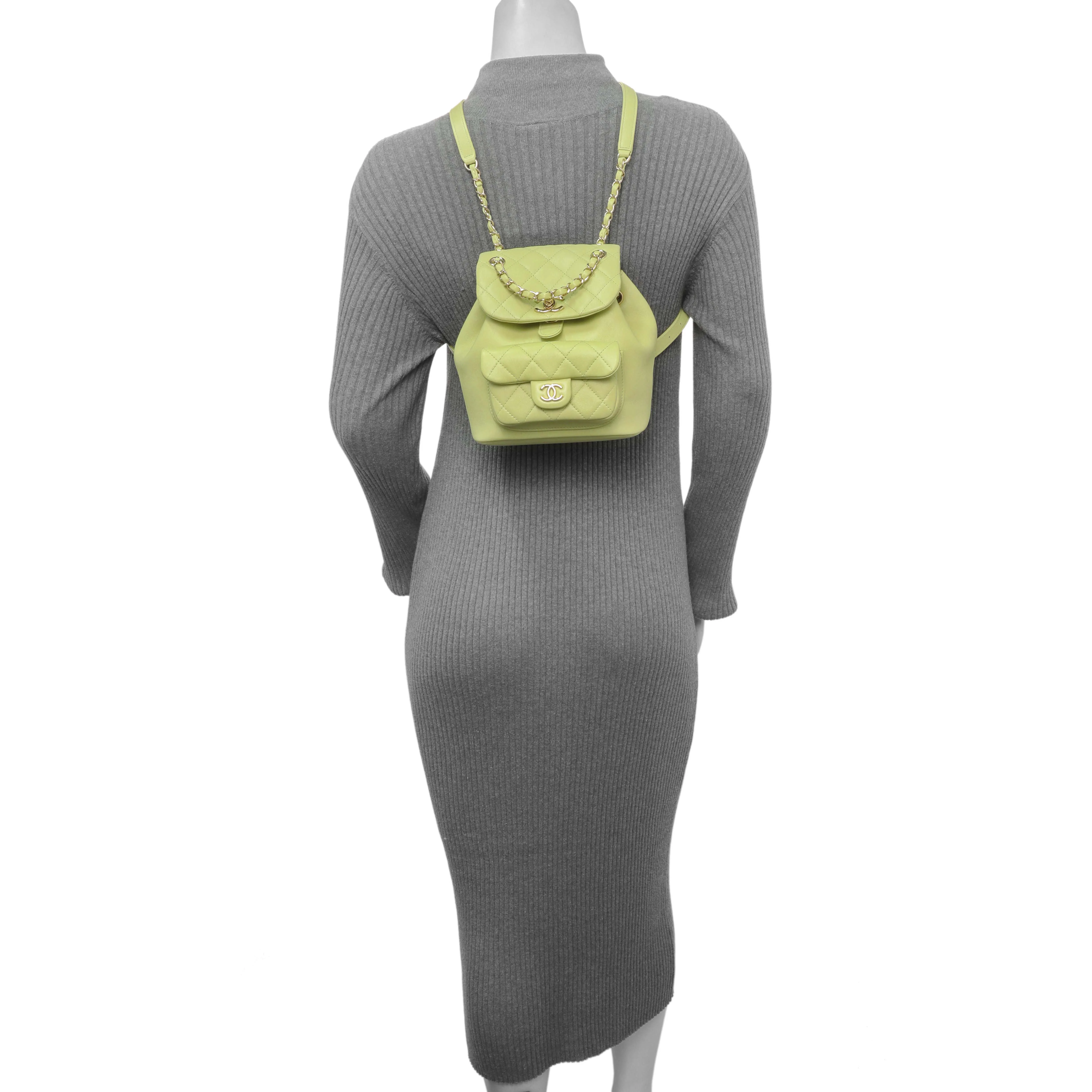 Chanel Green Quilted Lambskin Small Duma Drawstring Backpack - Image 7