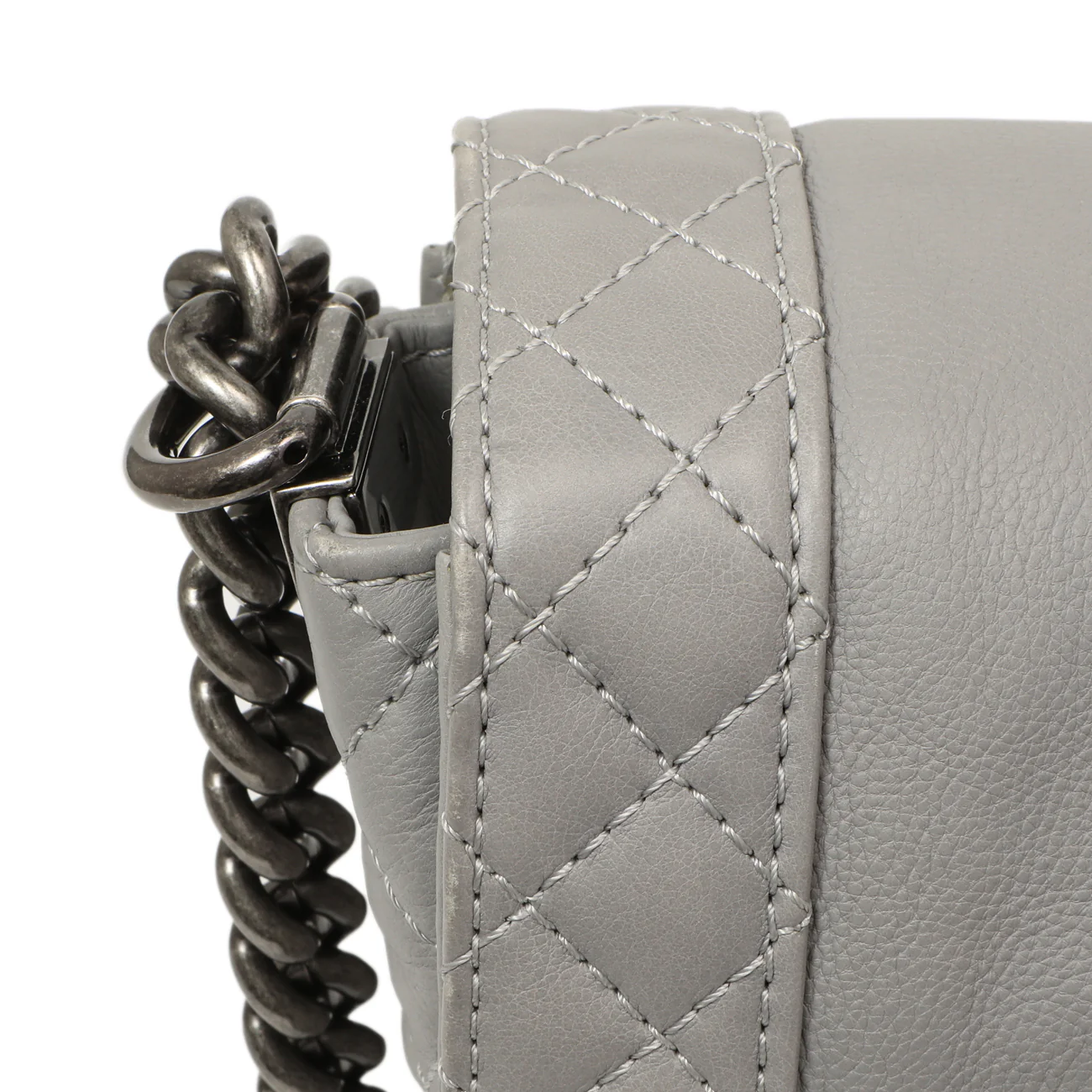 Chanel Grey Calfskin New Medium Boy Reverso Flap - Image 11