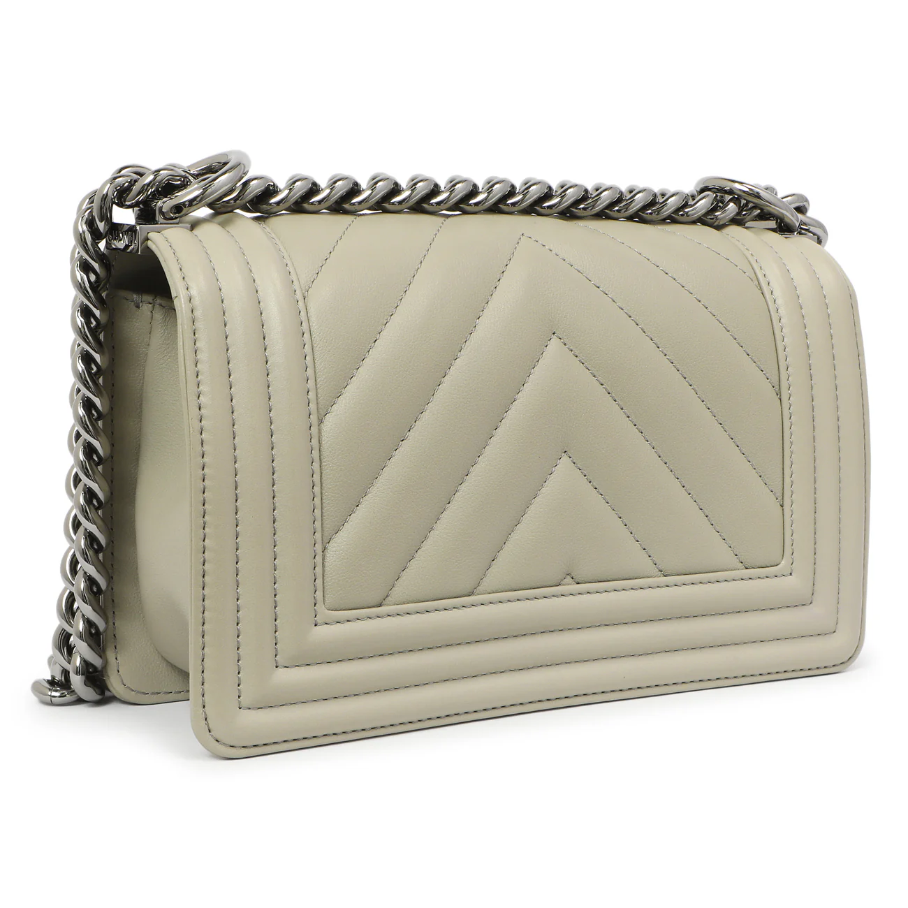 Chanel Grey Chevron Calfskin Small Boy Bag - Image 3
