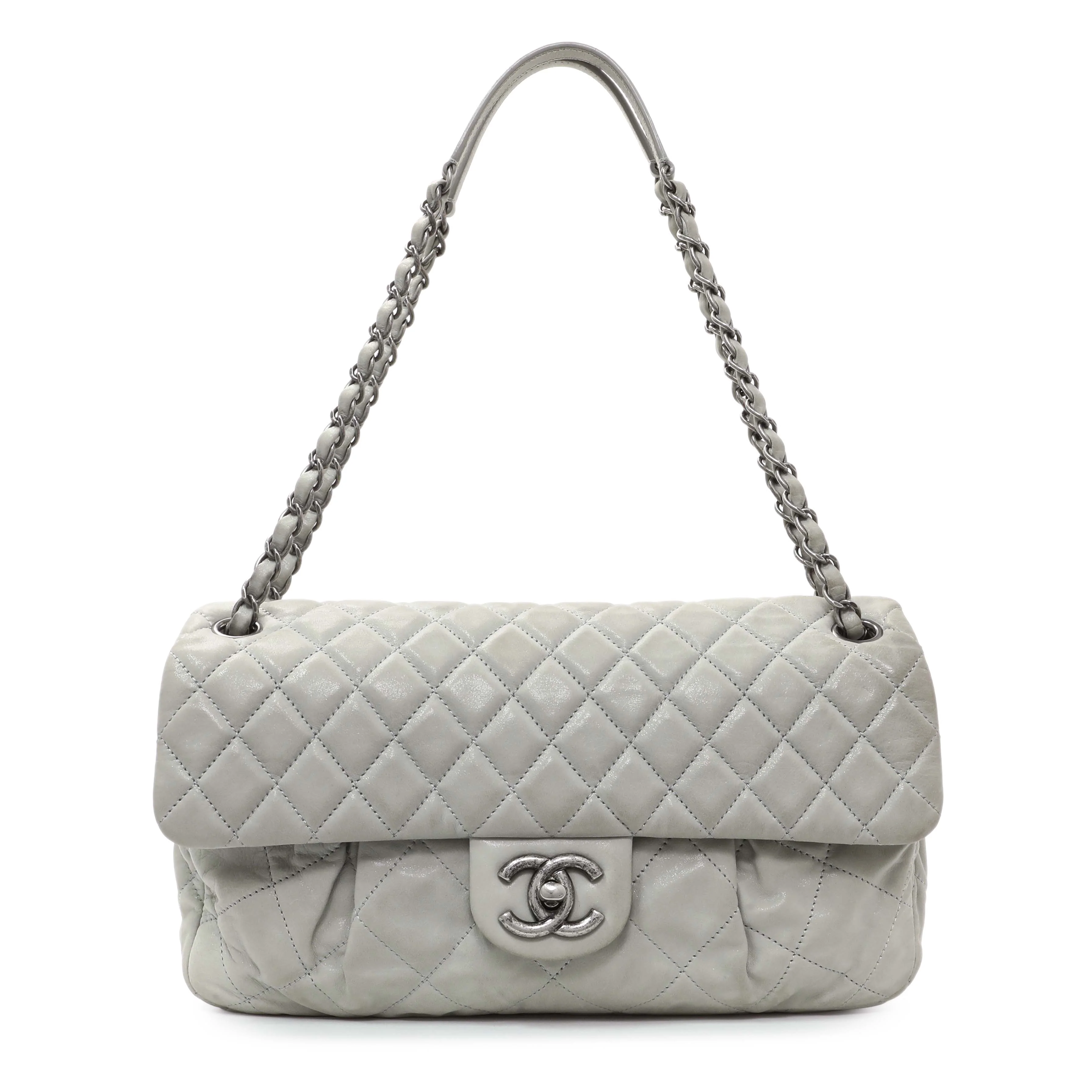 Chanel Grey Quilted Iridescent Calfskin Leather Chic Quilt Flap Bag