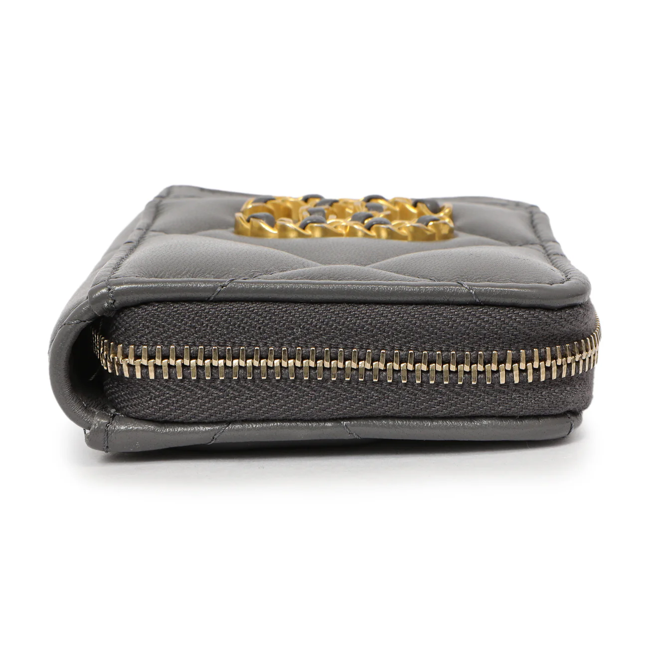 Chanel Grey Quilted Lambskin 19 Vertical Zip Card Holder Wallet - Image 3