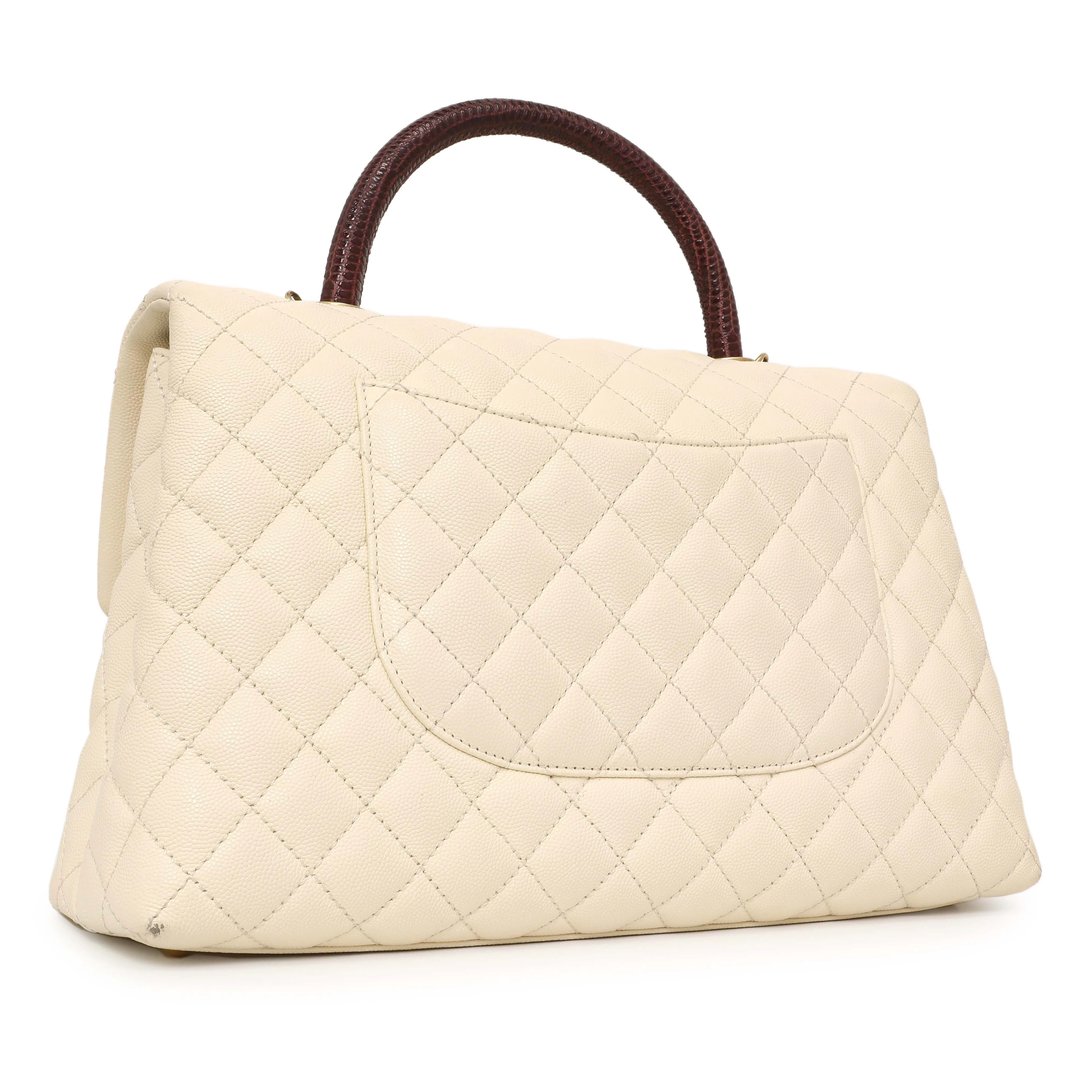 Chanel Ivory Quilted Caviar Lizard Medium Coco Handle - Image 2