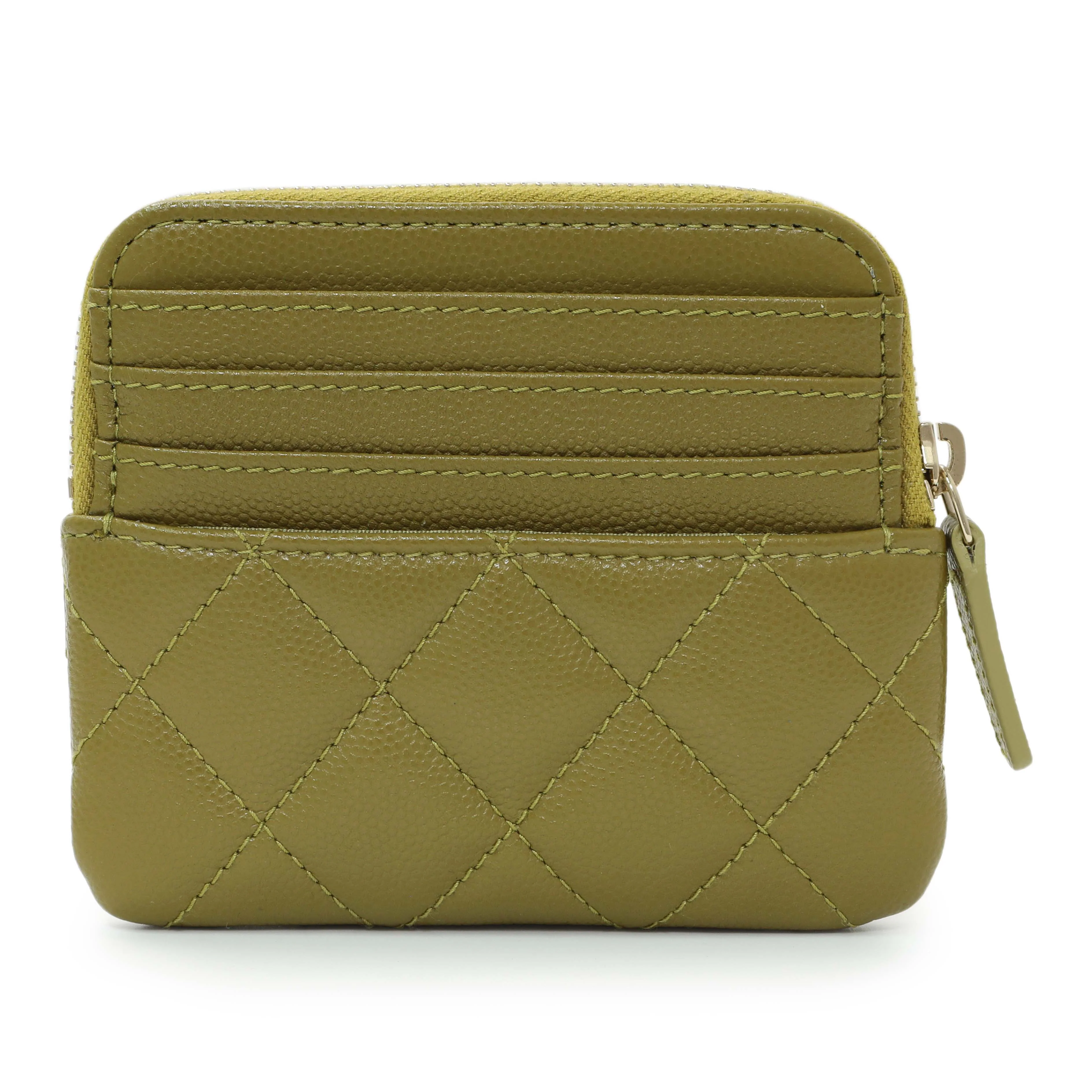 Chanel Khaki Green Caviar Crystal CC Zipped Coin Purse - Image 2