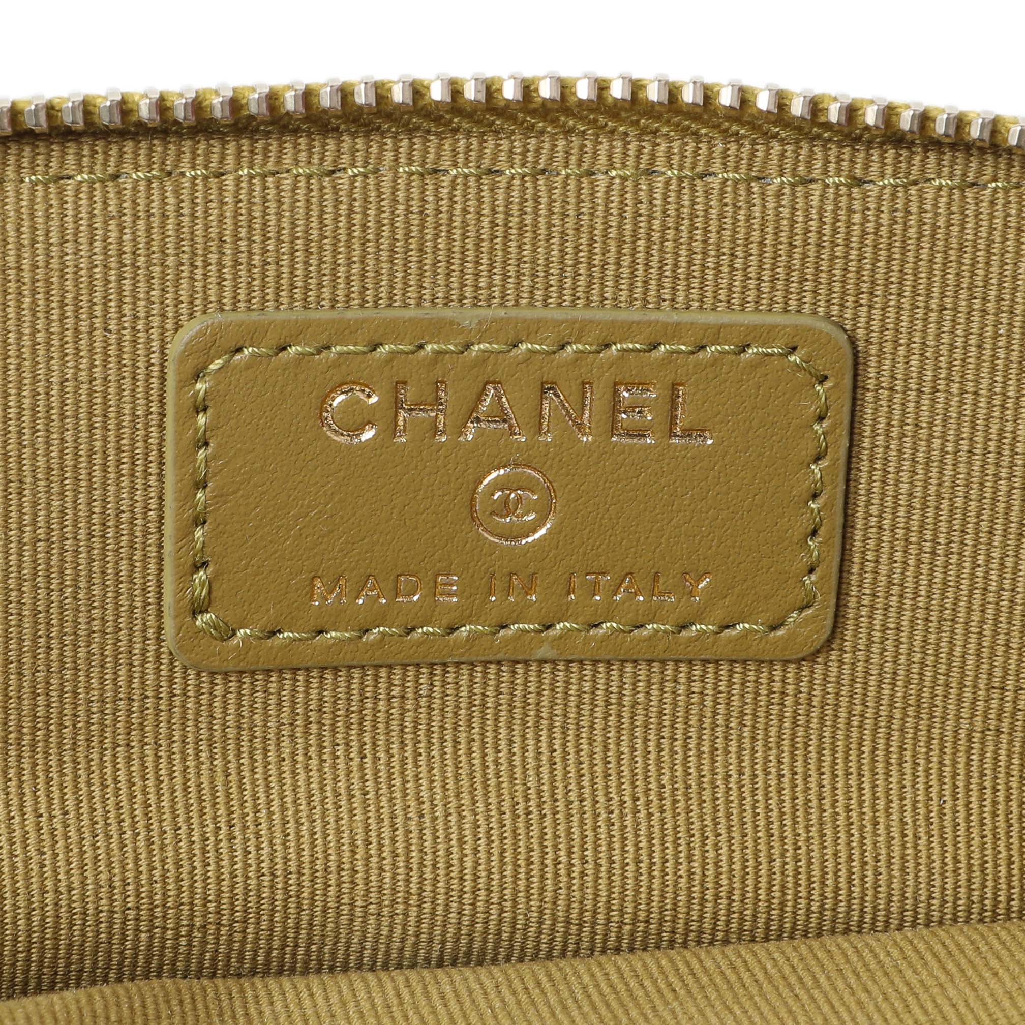 Chanel Khaki Green Caviar Crystal CC Zipped Coin Purse - Image 5