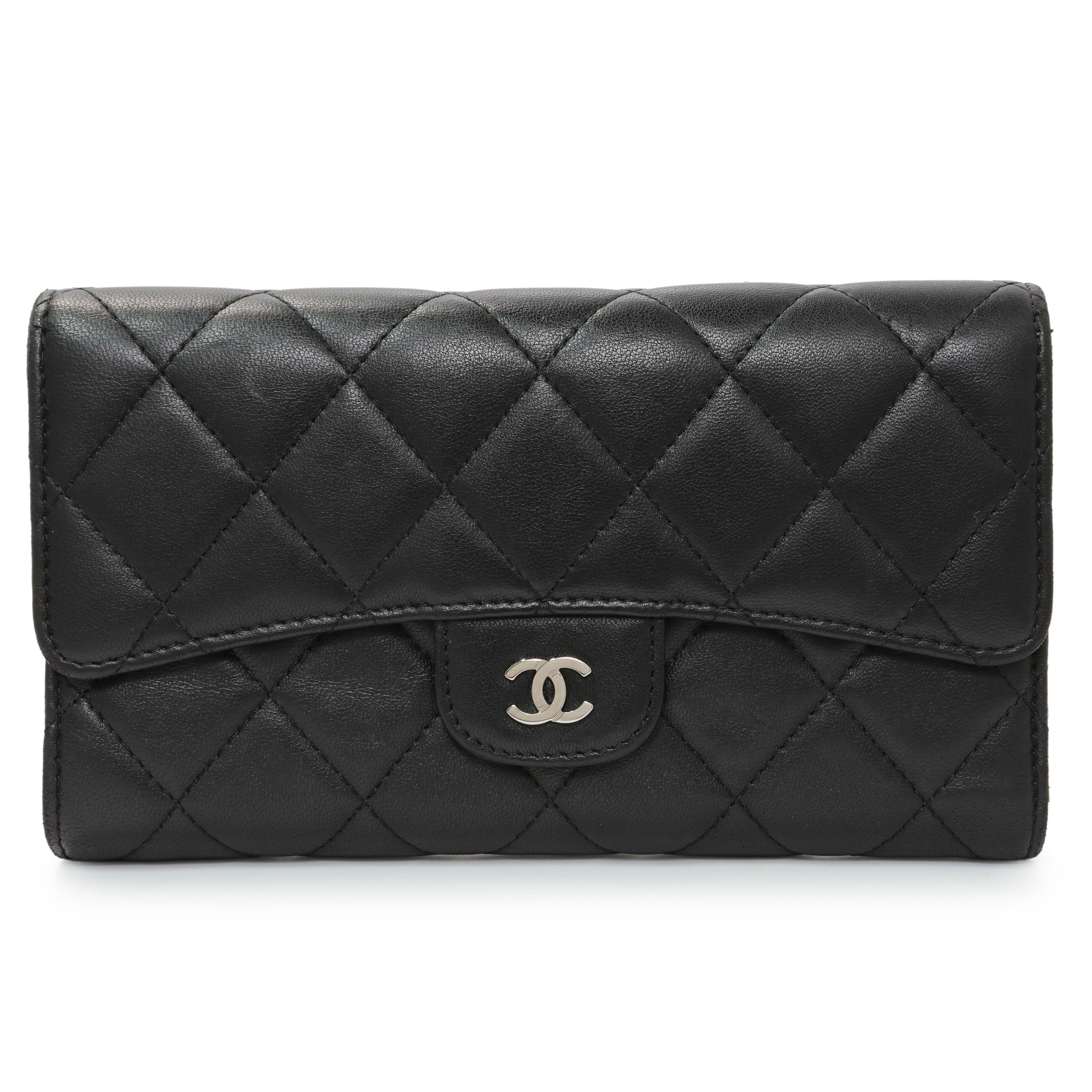 Chanel Lambskin Quilted Large Flap Wallet Black
