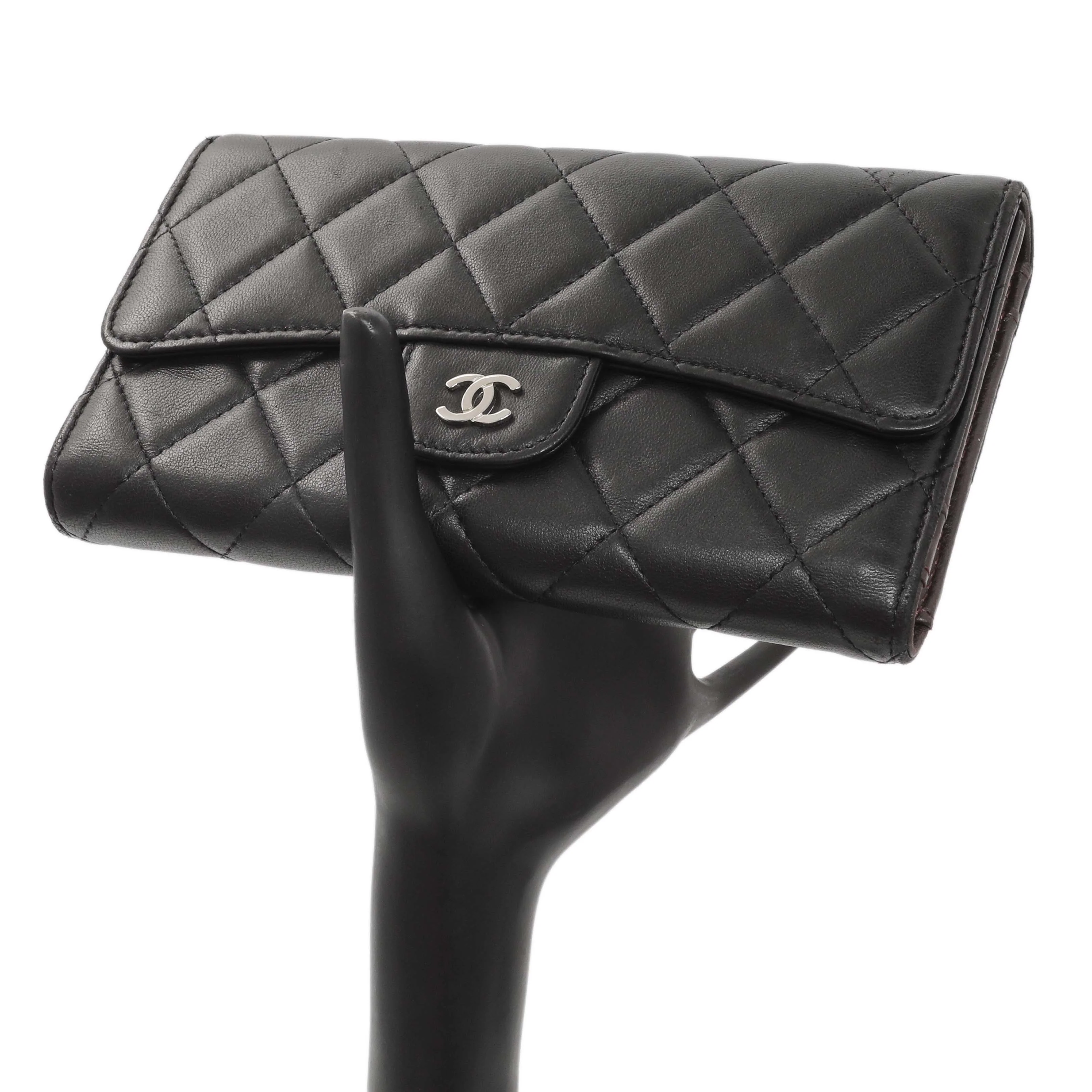 Chanel Lambskin Quilted Large Flap Wallet Black - Image 11