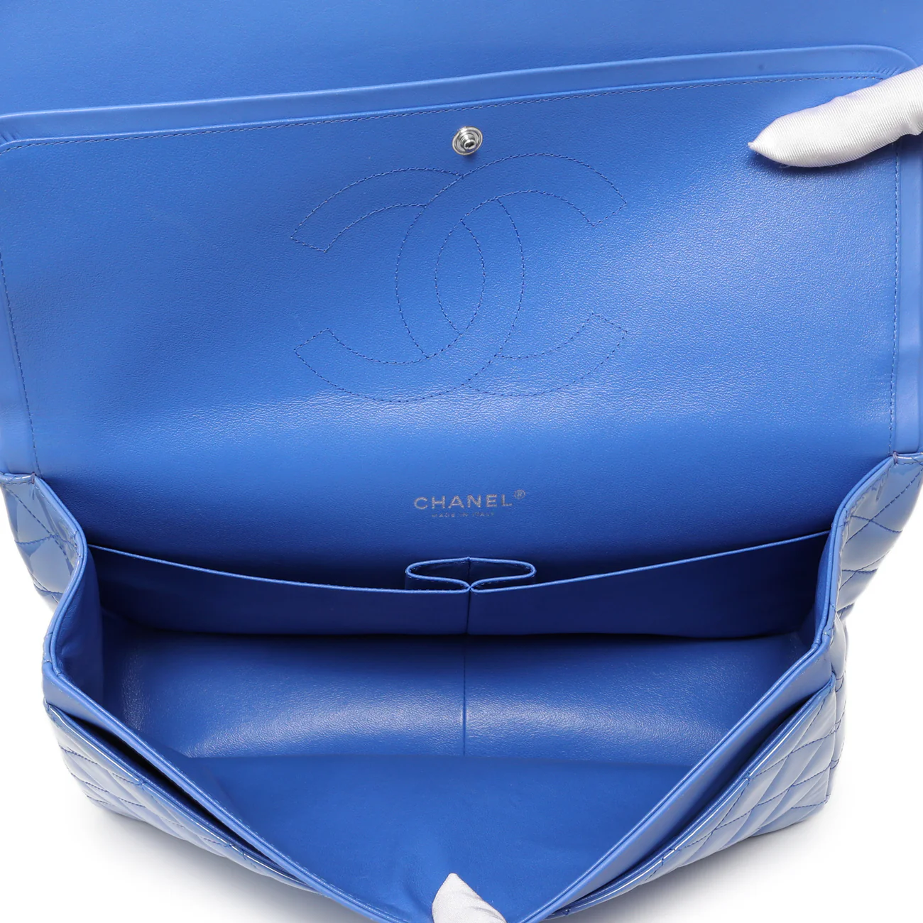 Chanel Light Blue Patent Maxi Classic Double Flap - Image 4