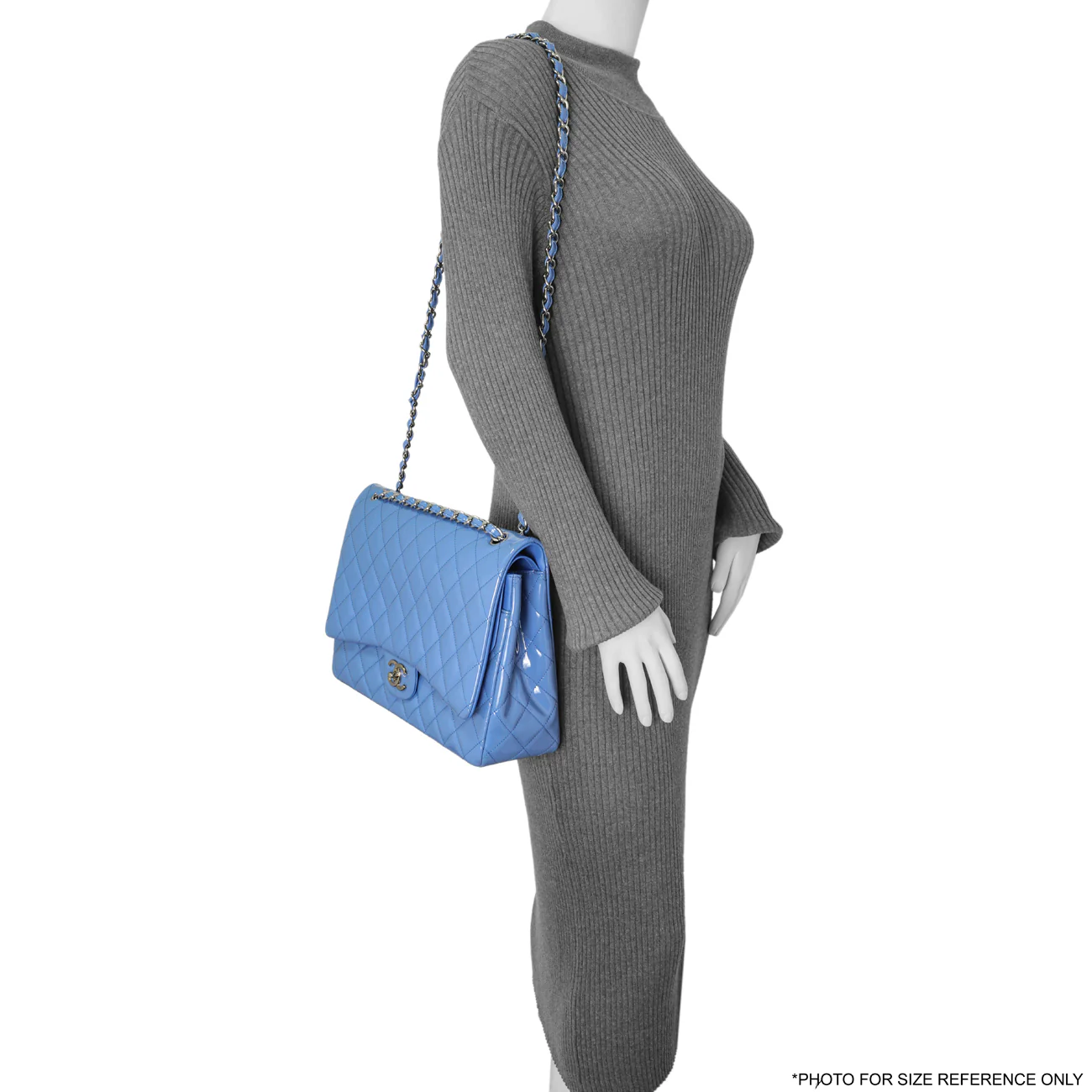Chanel Light Blue Patent Maxi Classic Double Flap - Image 7