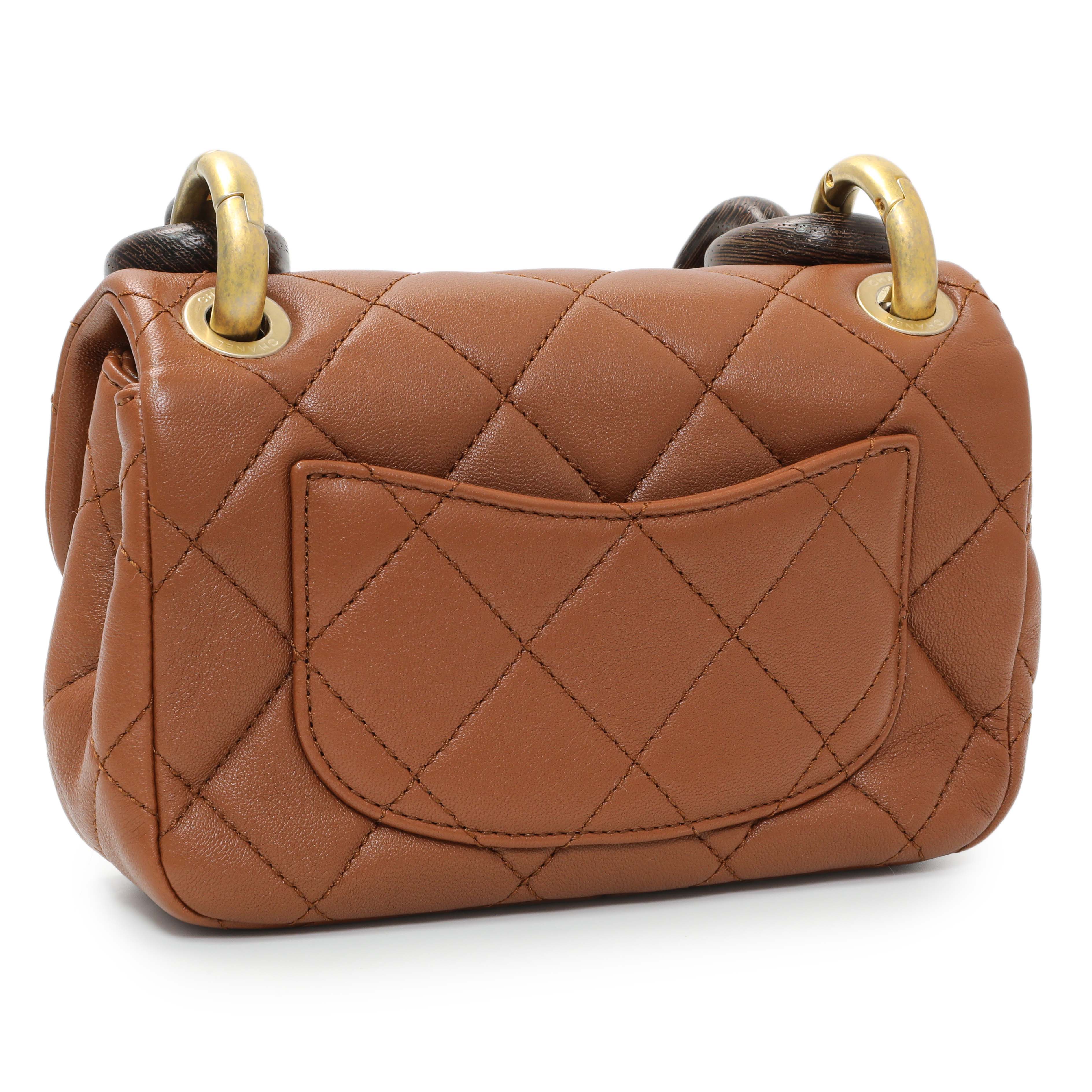 Chanel Light Brown Lambskin Wenge Quilted Mini Fashion Wood Square Flap - Image 2