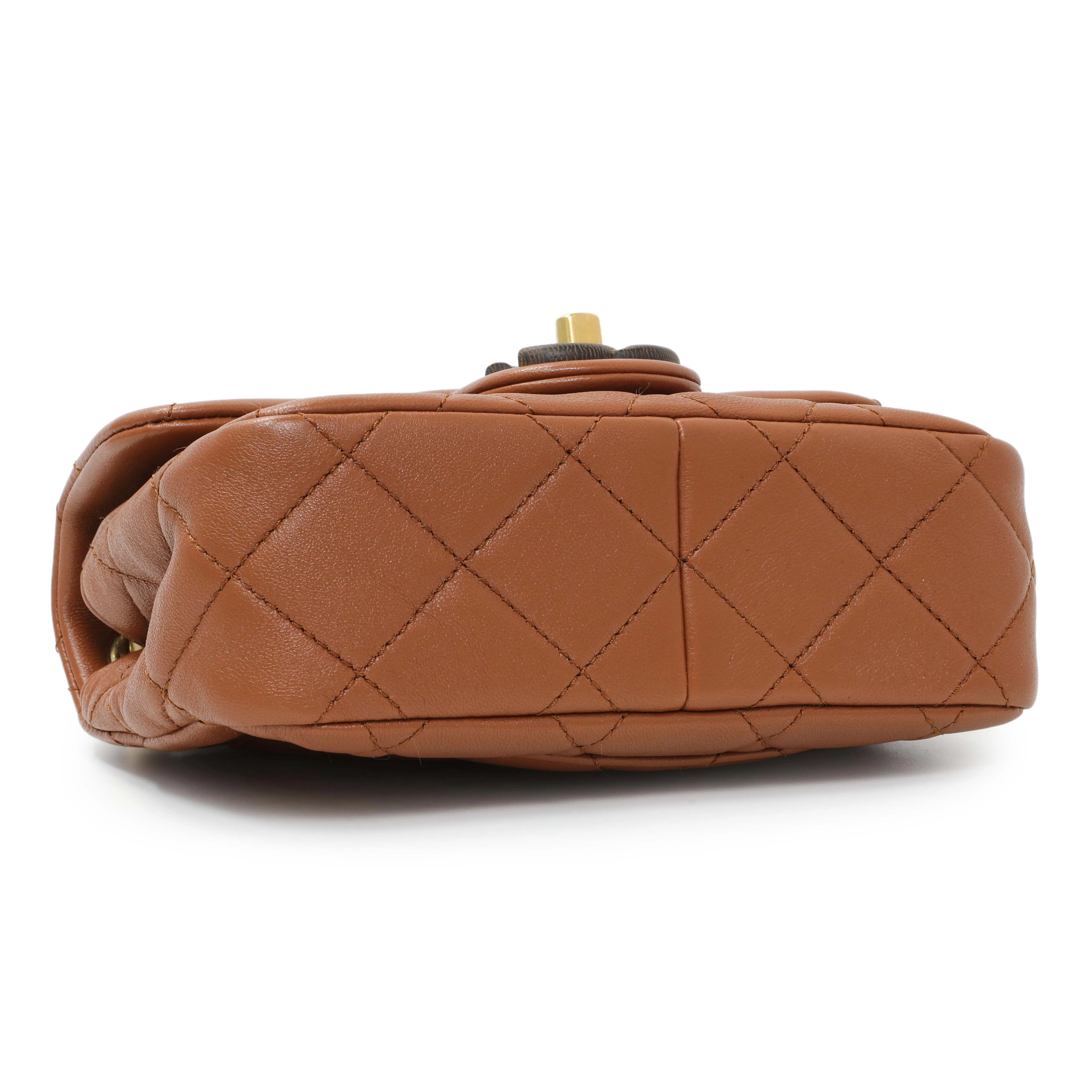 Chanel Light Brown Lambskin Wenge Quilted Mini Fashion Wood Square Flap - Image 3