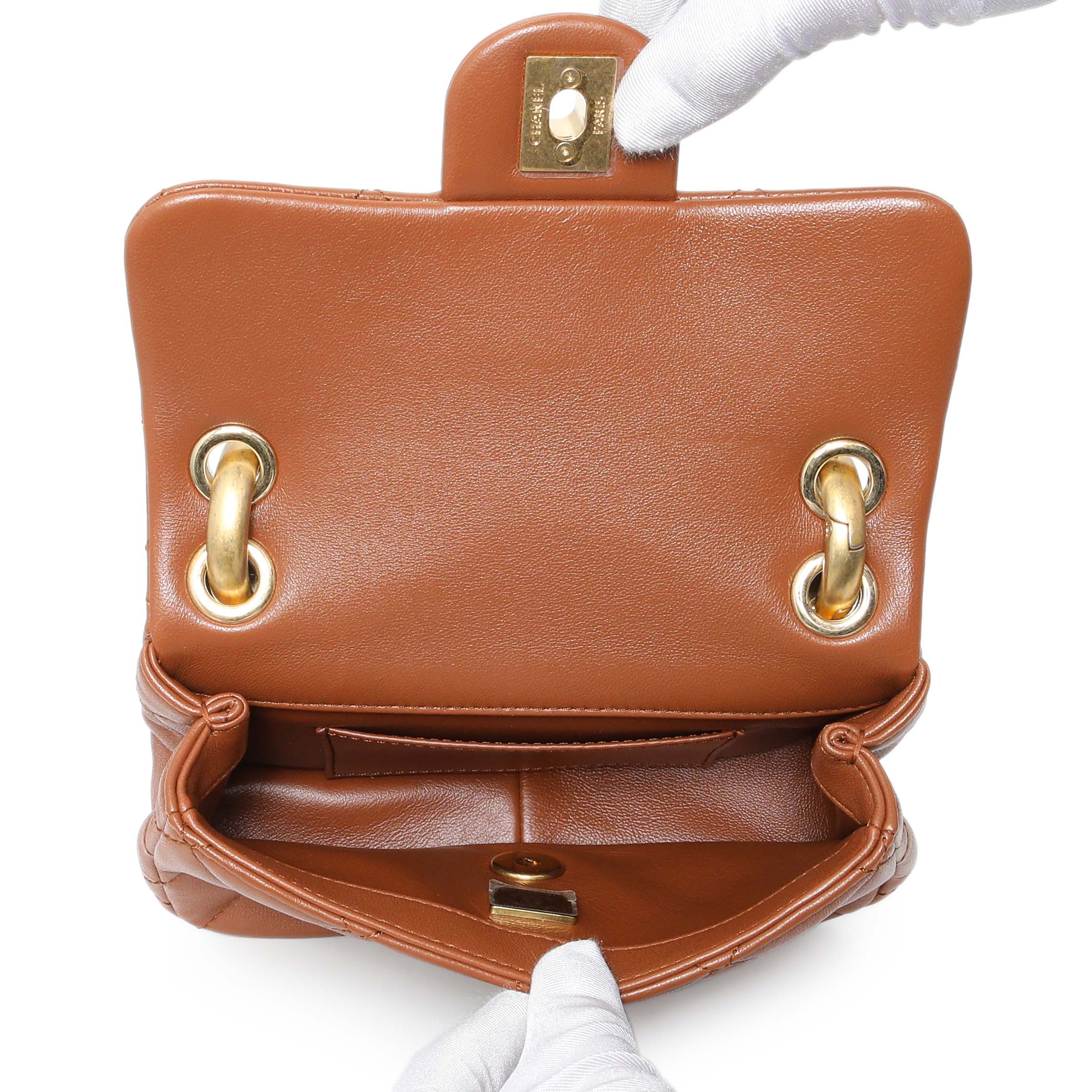 Chanel Light Brown Lambskin Wenge Quilted Mini Fashion Wood Square Flap - Image 4